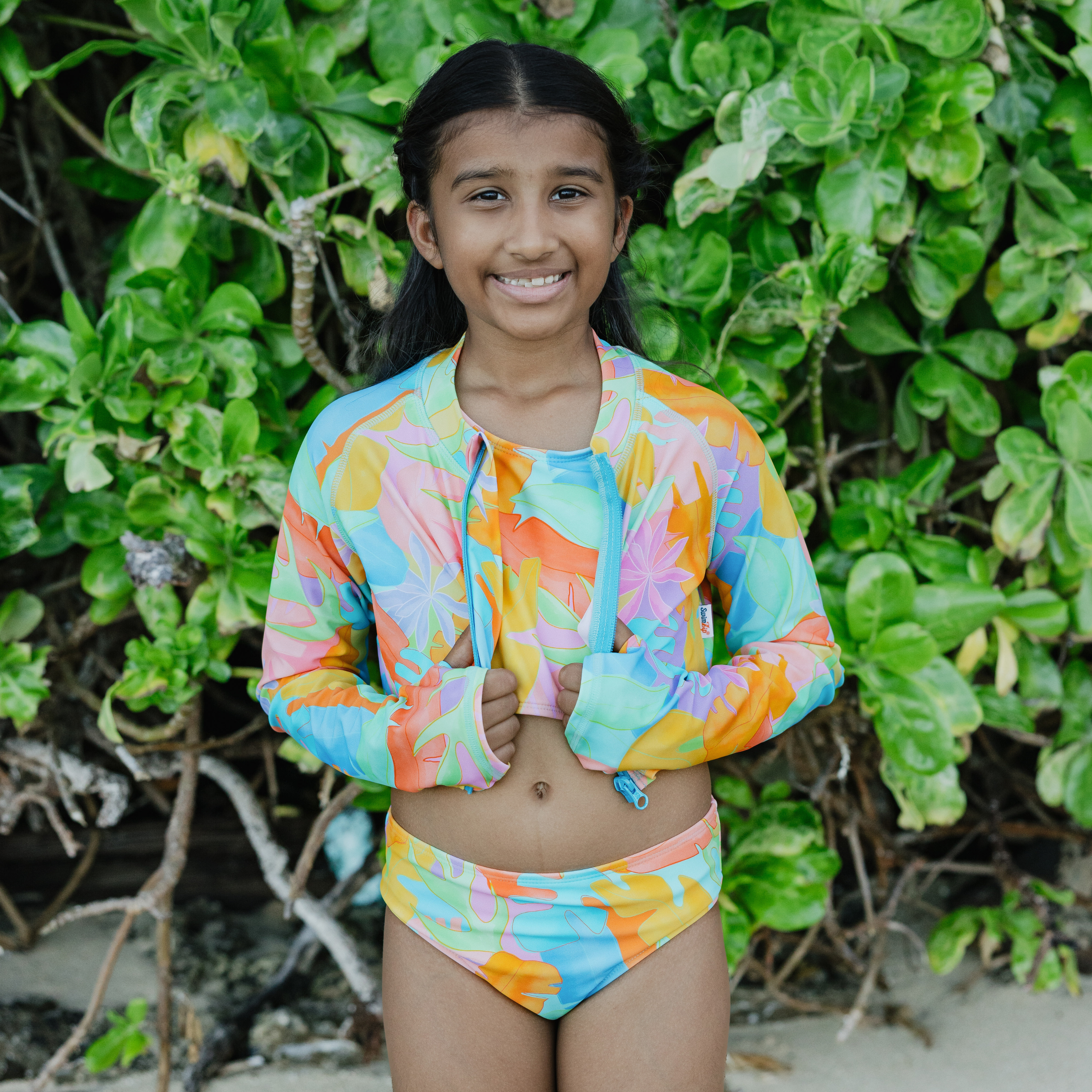 Girls Halter Top Bikini Set (2 Piece) | "Vibrant Vacay"-SwimZip UPF 50+ Sun Protective Swimwear & UV Zipper Rash Guards-pos3