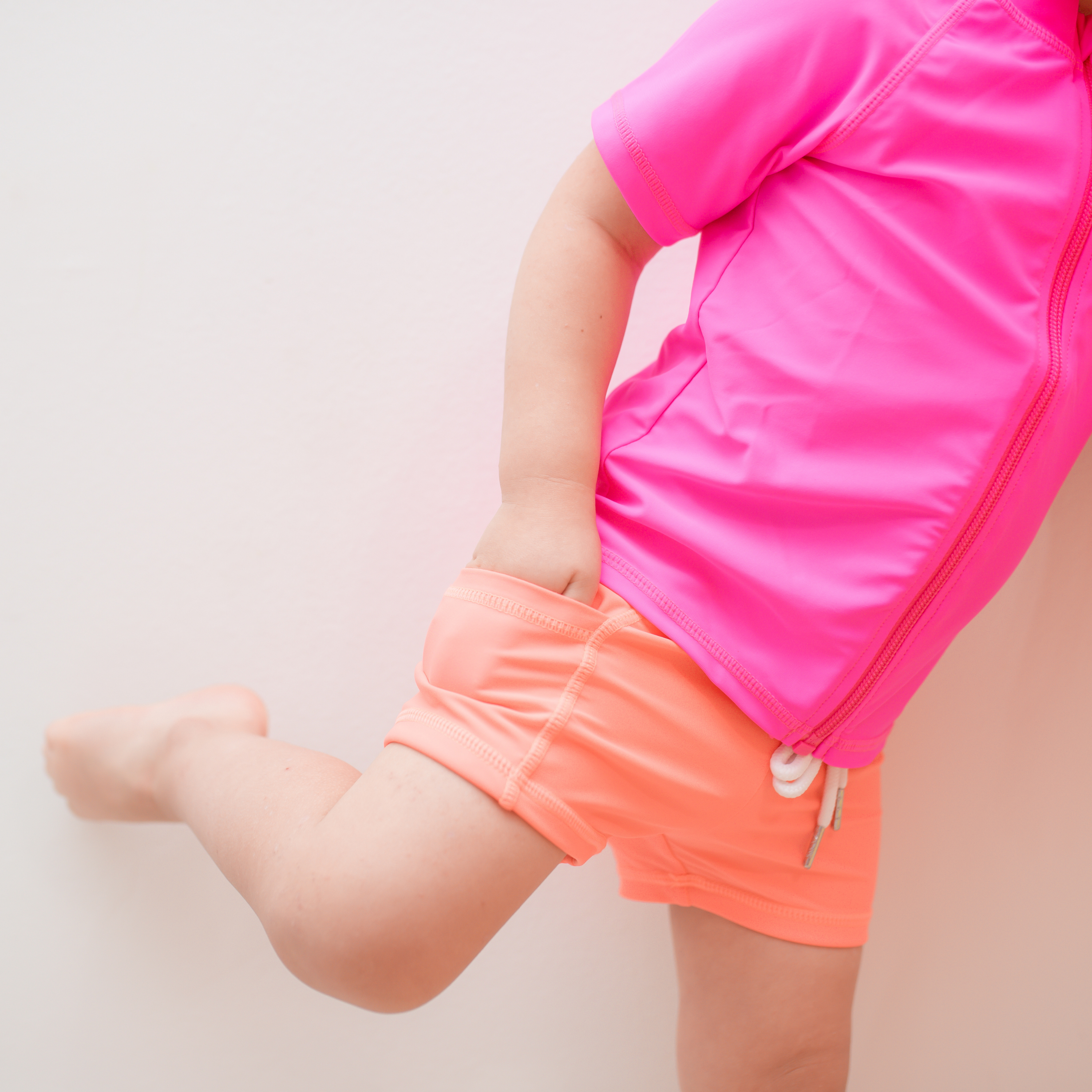 Kids Euro Swim Shorties | "Neon Orange"-SwimZip UPF 50+ Sun Protective Swimwear & UV Zipper Rash Guards-pos11