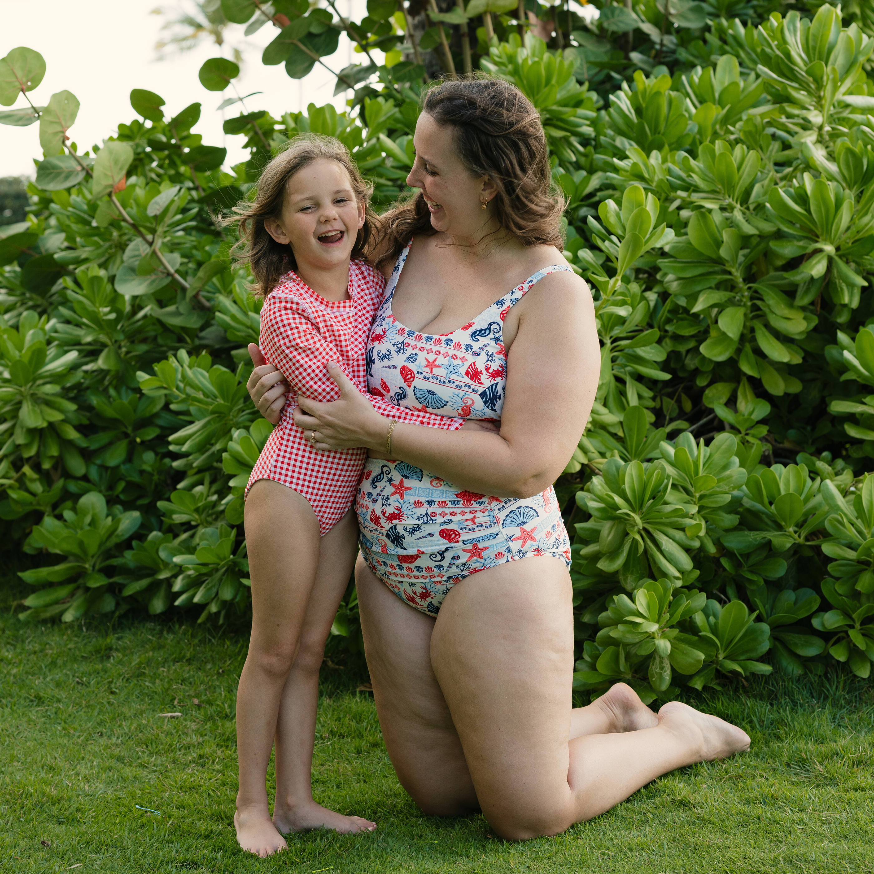 Girls Long Sleeve Surf Suit (One Piece Bodysuit) | "Red Gingham"-SwimZip UPF 50+ Sun Protective Swimwear & UV Zipper Rash Guards-pos8