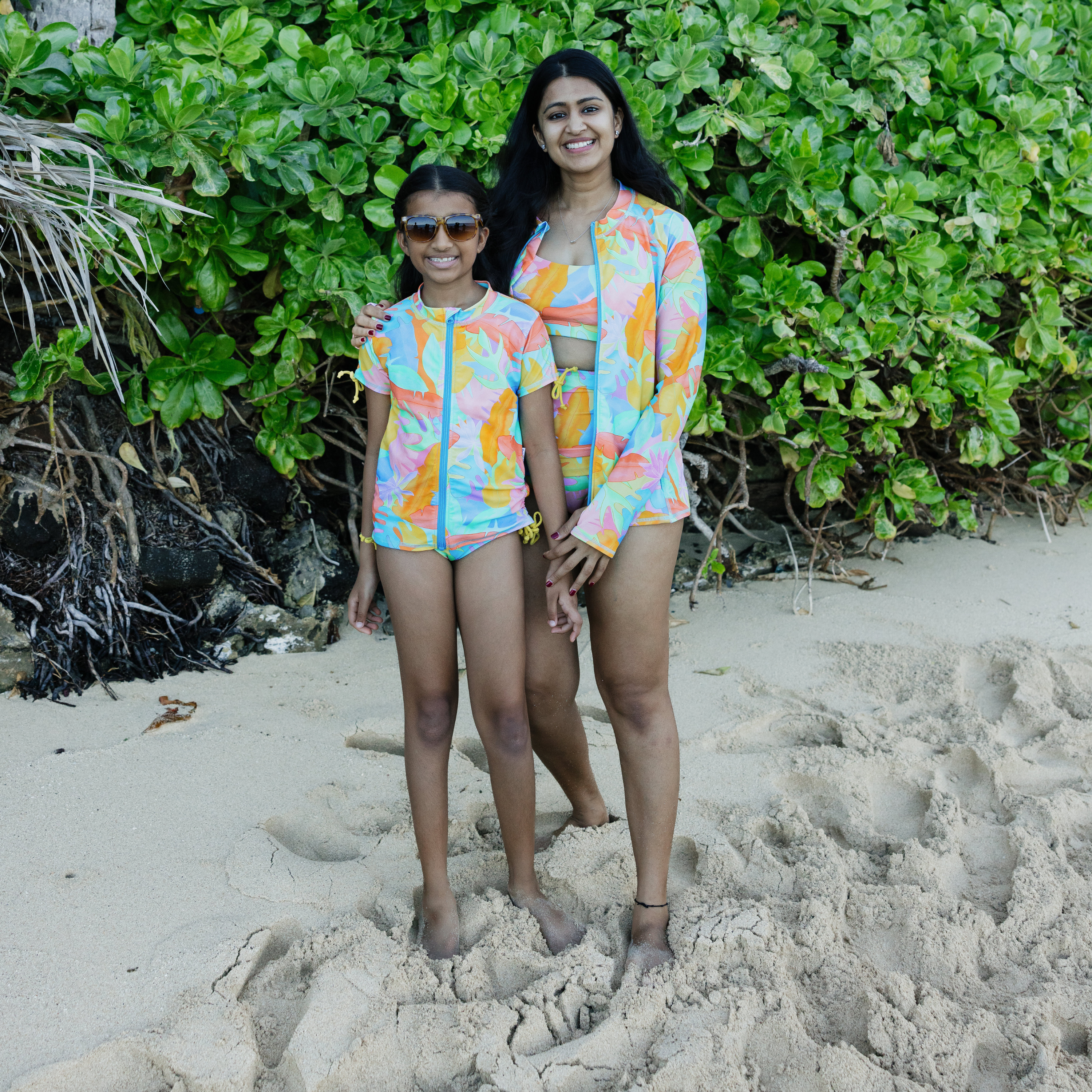 Girls Short Sleeve Rash Guard + Tankini Bikini Set (3 Piece) | "Vibrant Vacay"-SwimZip UPF 50+ Sun Protective Swimwear & UV Zipper Rash Guards-pos11