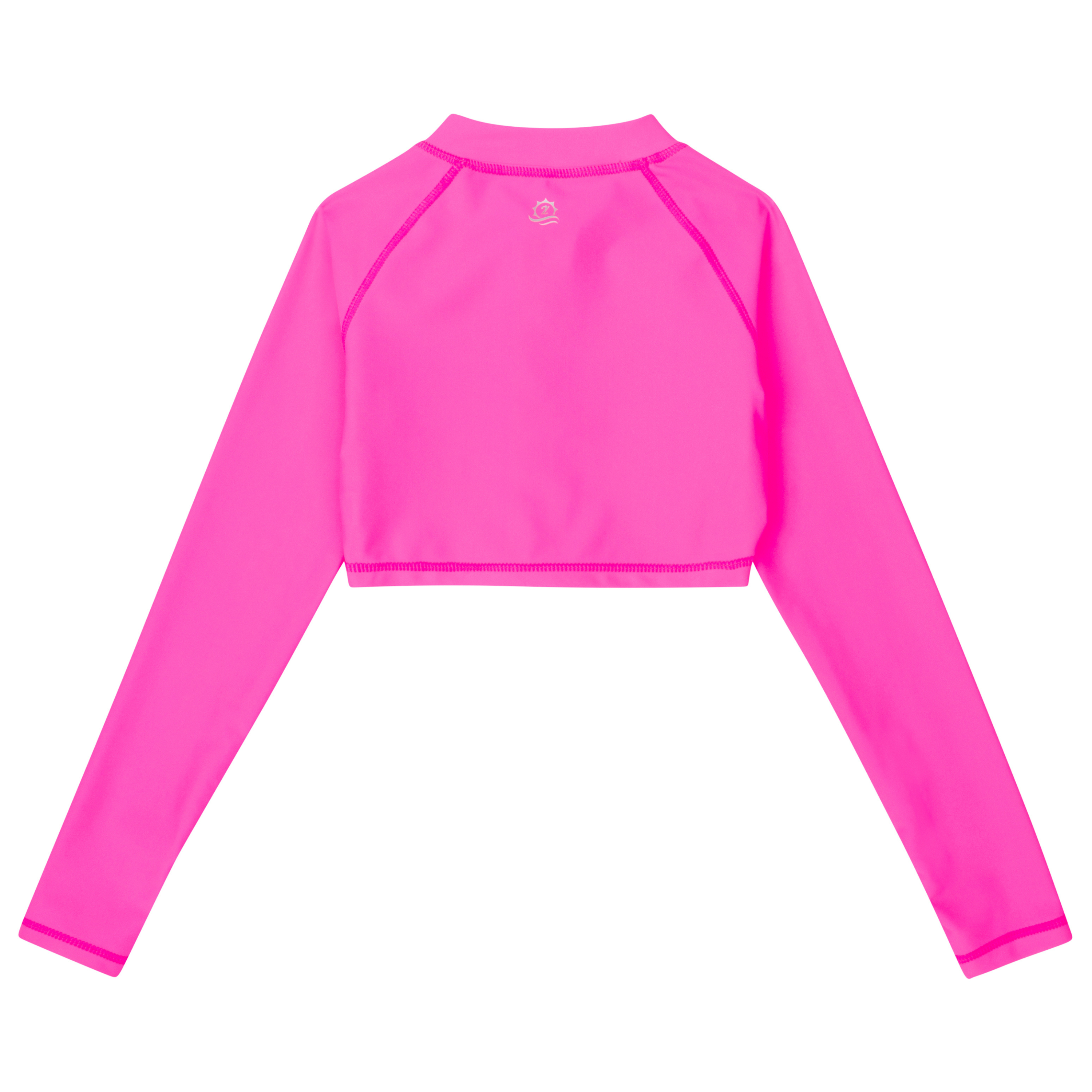 Girls Long Sleeve Crop Rash Guard | "Neon Pink"-SwimZip UPF 50+ Sun Protective Swimwear & UV Zipper Rash Guards-pos13