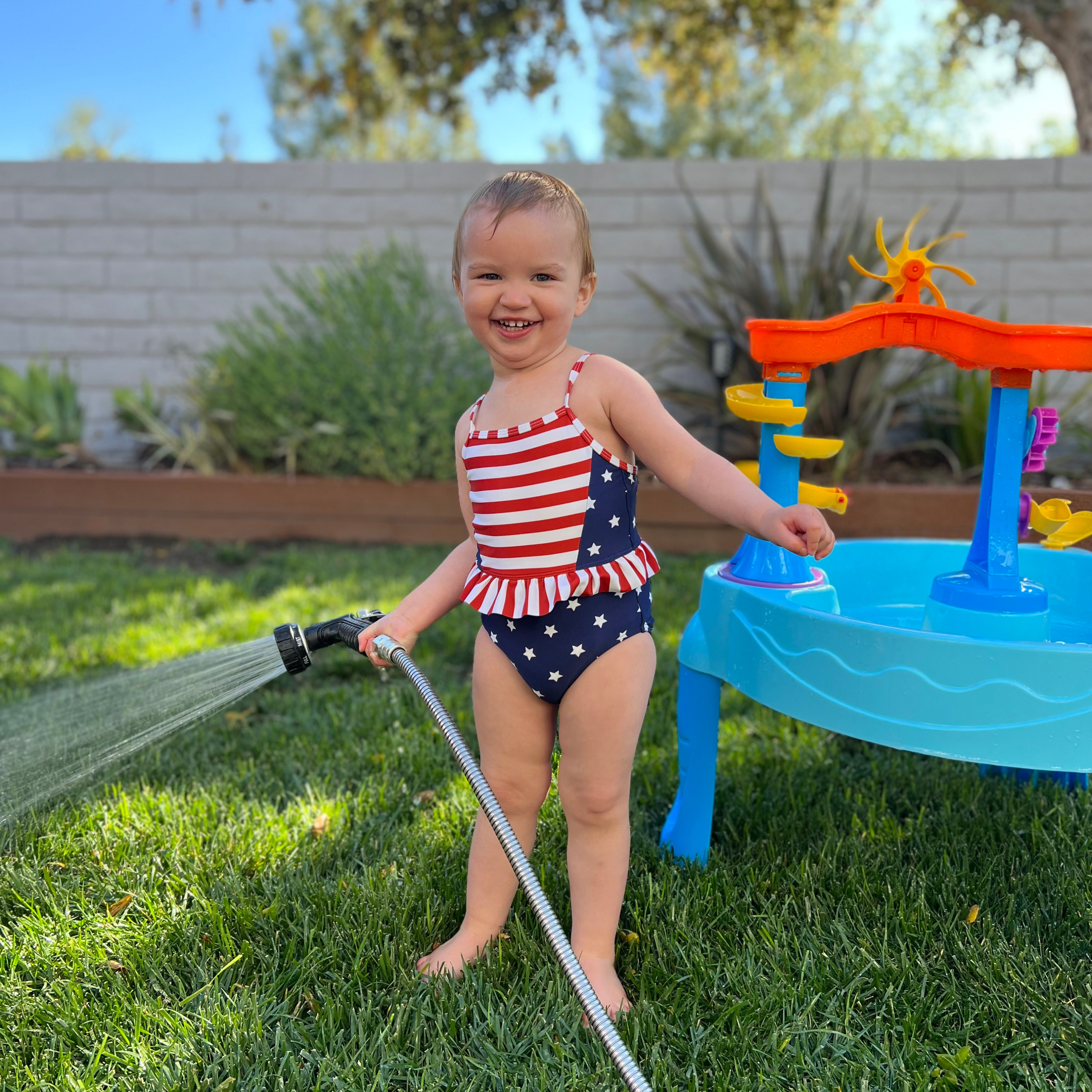 Girls One-Piece Swimsuit + Long Sleeve Rash Guard Set (2 Piece) | "Americana"-SwimZip UPF 50+ Sun Protective Swimwear & UV Zipper Rash Guards-pos7