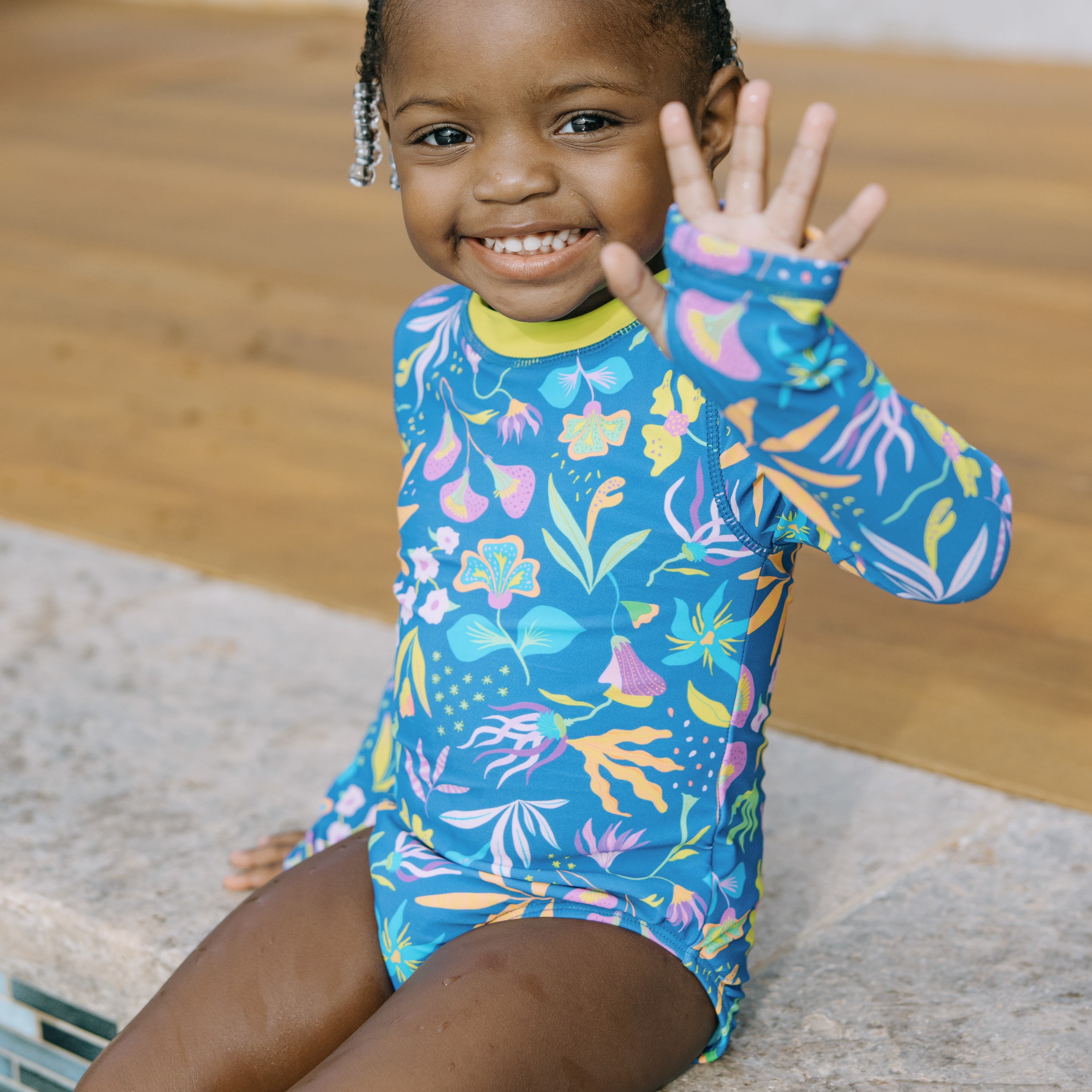 Girls Long Sleeve Surf Suit (One Piece Bodysuit) | "Tropadelic"-SwimZip UPF 50+ Sun Protective Swimwear & UV Zipper Rash Guards-pos10