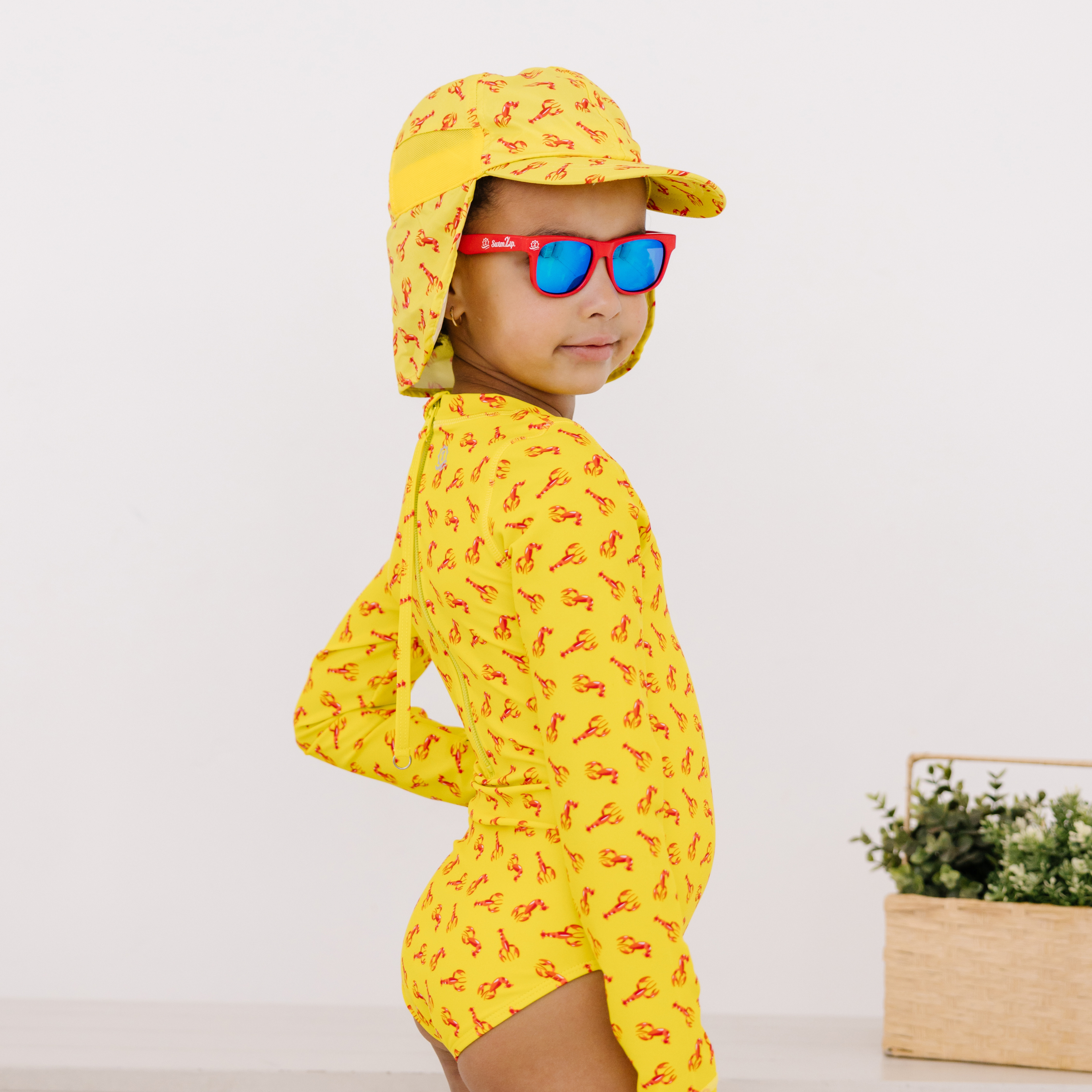 Kids Flap Hat | Lobster-SwimZip UPF 50+ Sun Protective Swimwear & UV Zipper Rash Guards-pos2