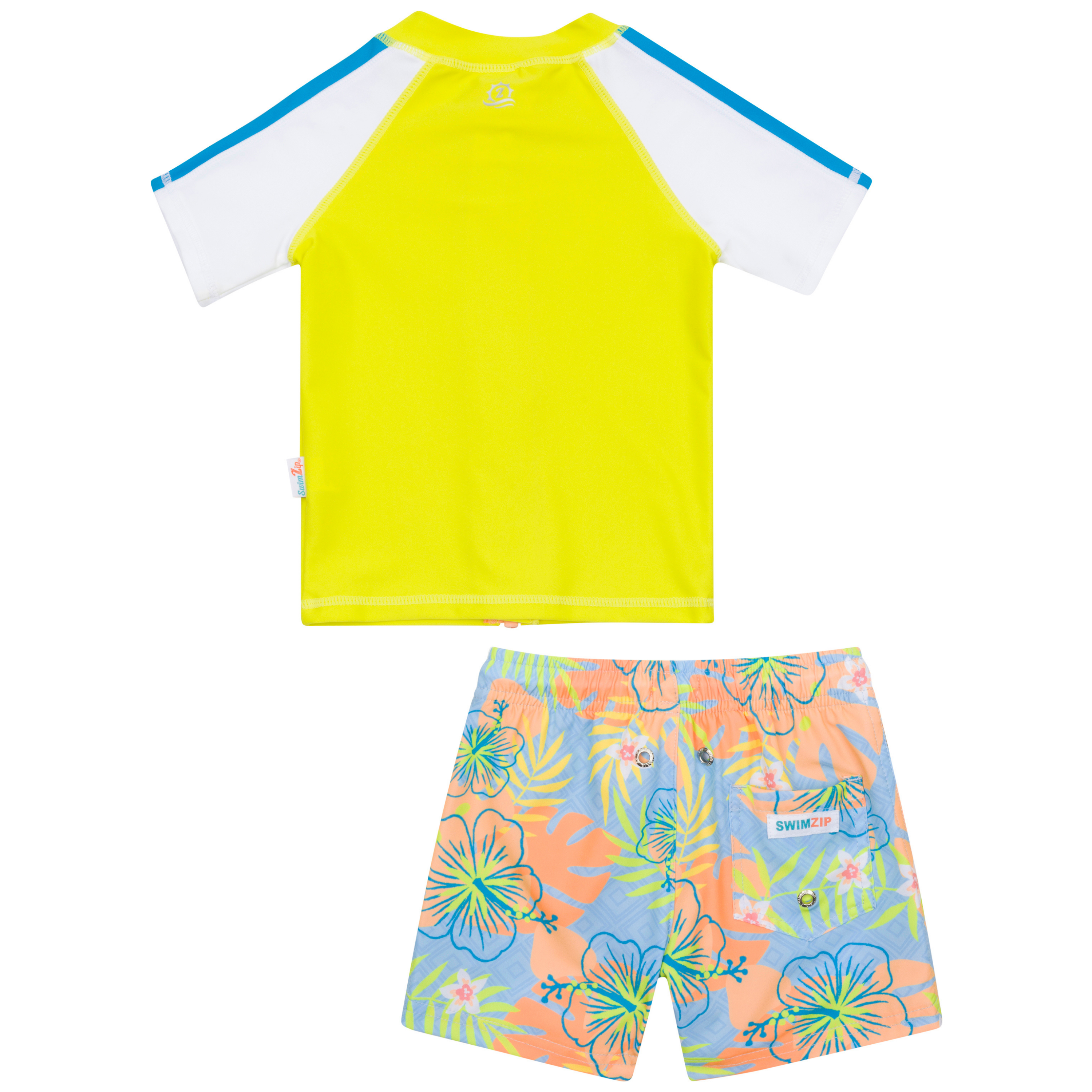 Boys Short Sleeve Zipper Rash Guard and Swim Trunk Set | "Groovy"-SwimZip UPF 50+ Sun Protective Swimwear & UV Zipper Rash Guards-pos11