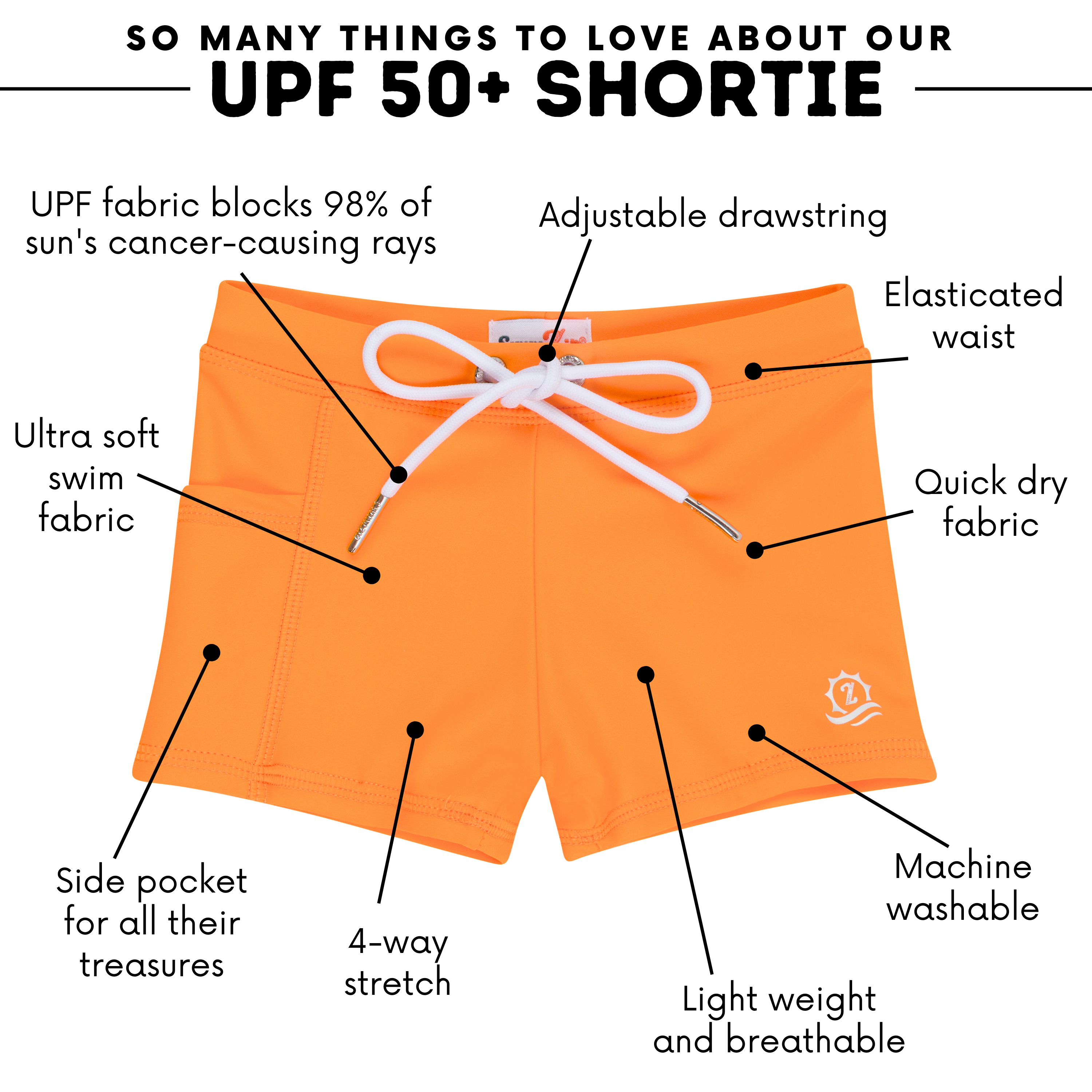 Kids Euro Swim Shorties | "Orange"-SwimZip UPF 50+ Sun Protective Swimwear & UV Zipper Rash Guards-pos4