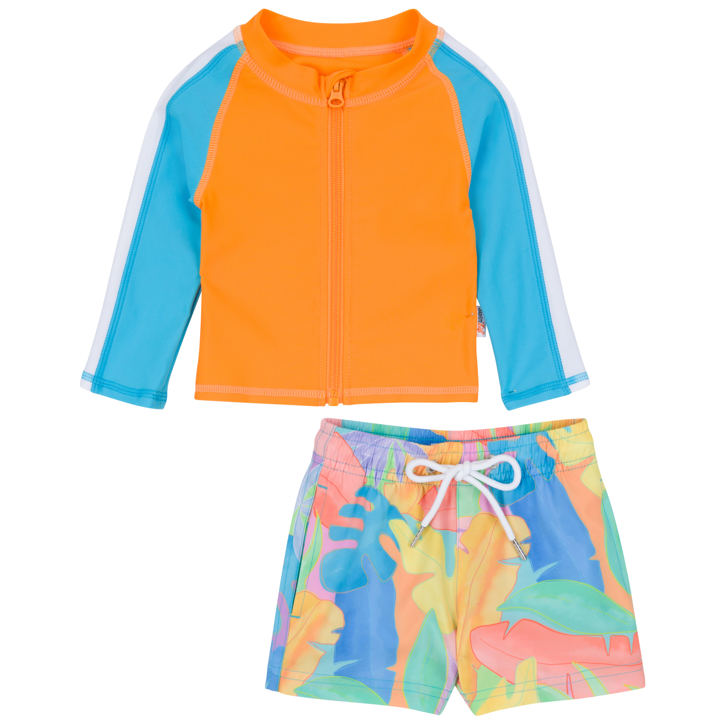 Boys Long Sleeve Zipper Rash Guard and Swim Trunk Set | "Vibrant Vacay"-SwimZip UPF 50+ Sun Protective Swimwear & UV Zipper Rash Guards-pos1