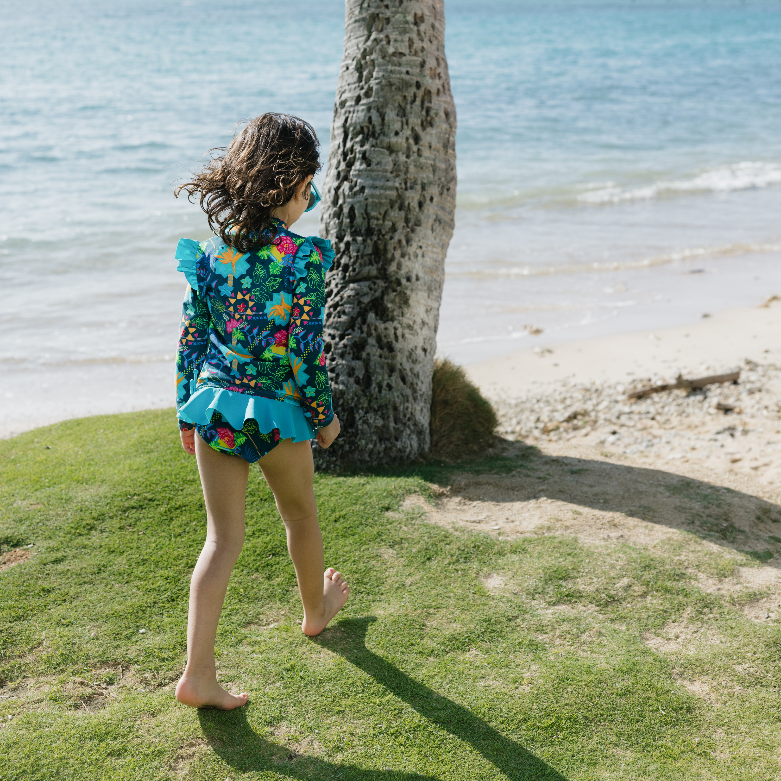 Girls Long Sleeve Rash Guard Ruffle Bottom Swimsuit Set (2 Piece) | "Summer Max"-SwimZip UPF 50+ Sun Protective Swimwear & UV Zipper Rash Guards-pos7