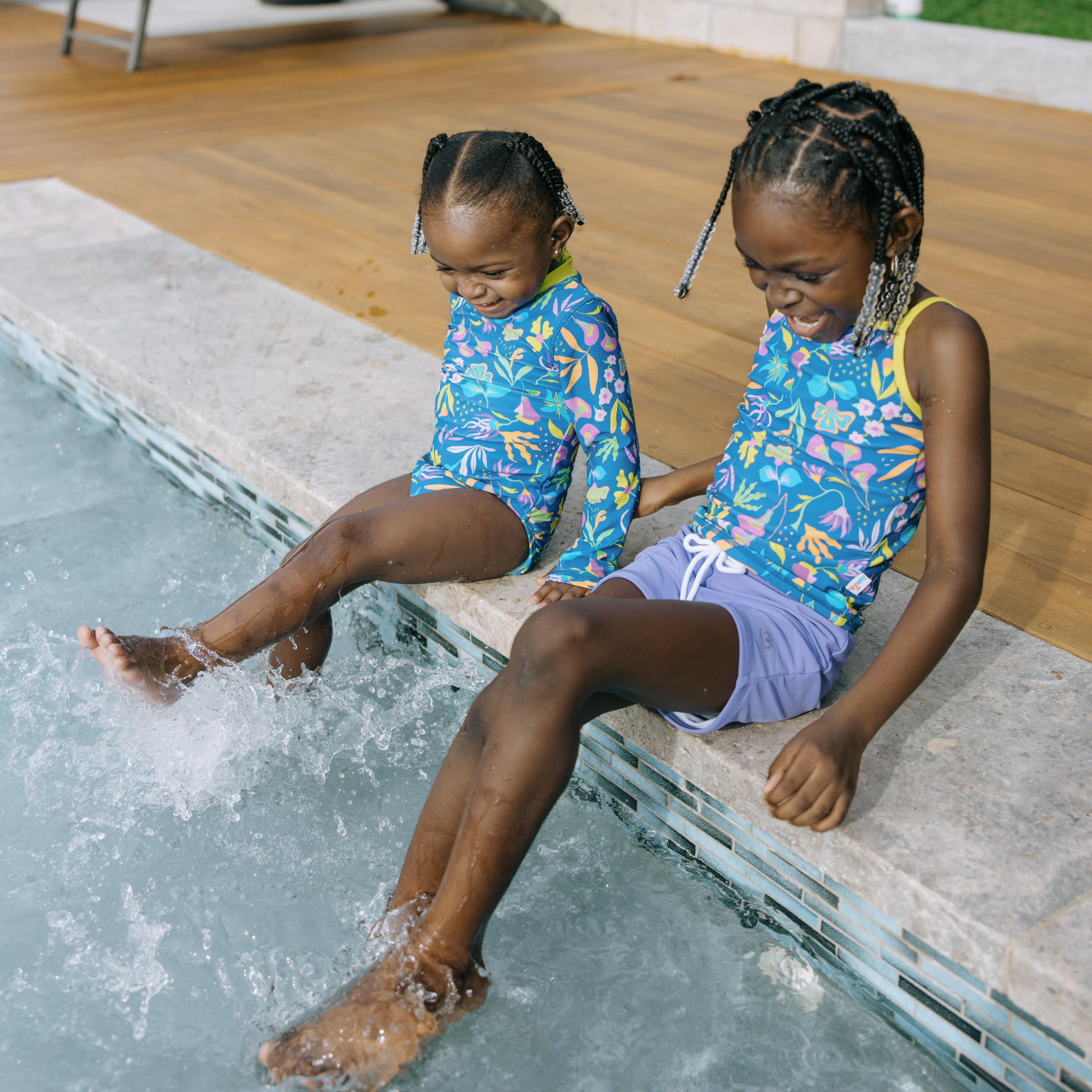 Girls Long Sleeve Rash Guard + Tankini Shorts Set (3 Piece) | "Tropadelic"-SwimZip UPF 50+ Sun Protective Swimwear & UV Zipper Rash Guards-pos10