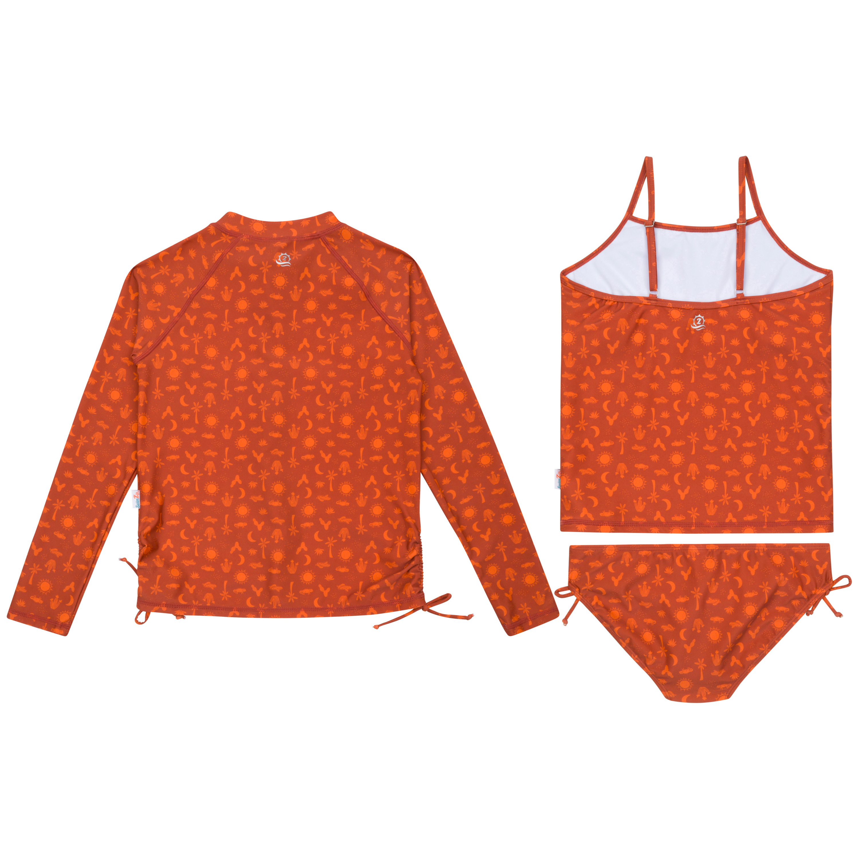 Girls Long Sleeve Rash Guard + Tankini Bikini Set (3 Piece) | "Desert"-SwimZip UPF 50+ Sun Protective Swimwear & UV Zipper Rash Guards-pos11