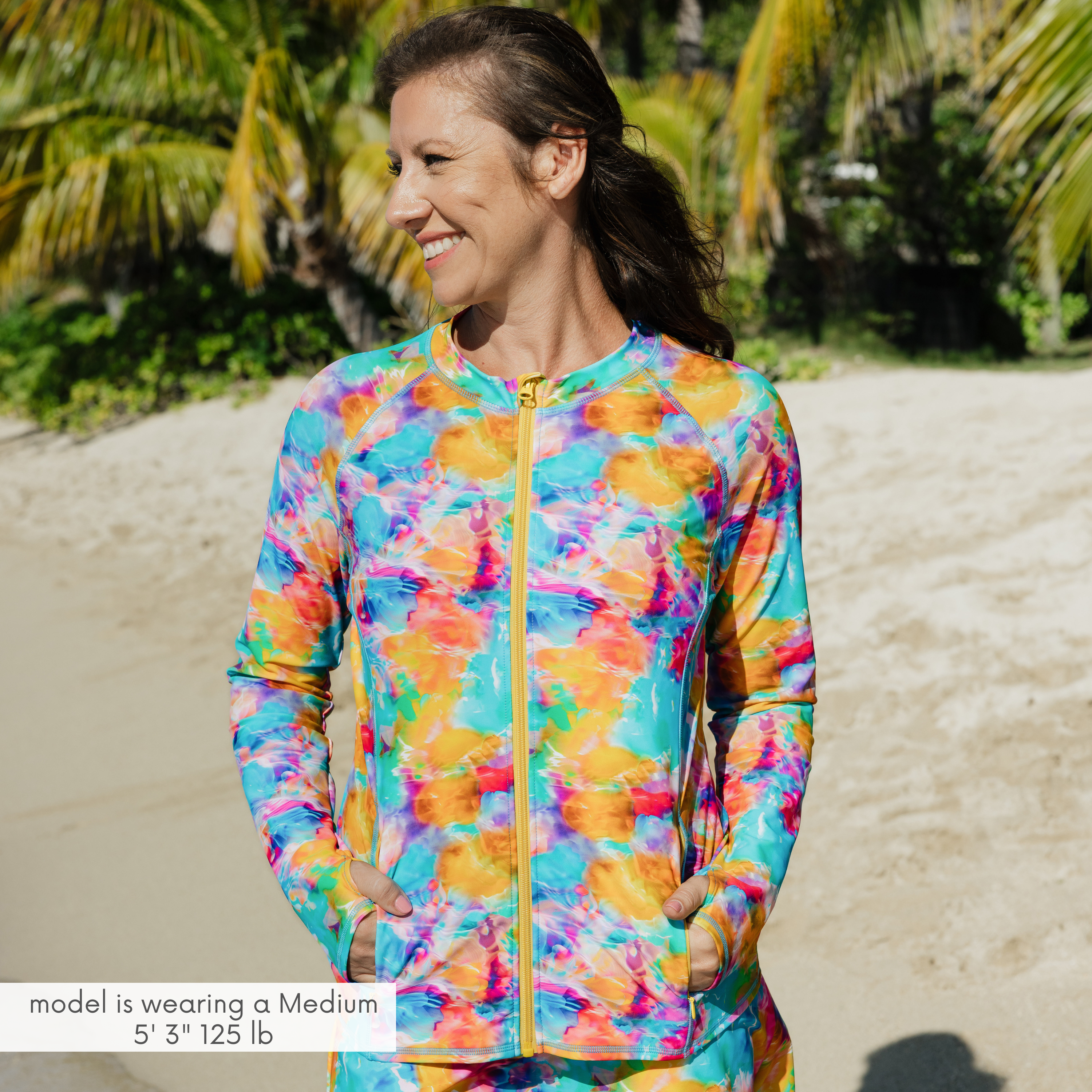 Women's Long Sleeve Rash Guard with Pockets | "Impressions"-SwimZip UPF 50+ Sun Protective Swimwear & UV Zipper Rash Guards-pos8