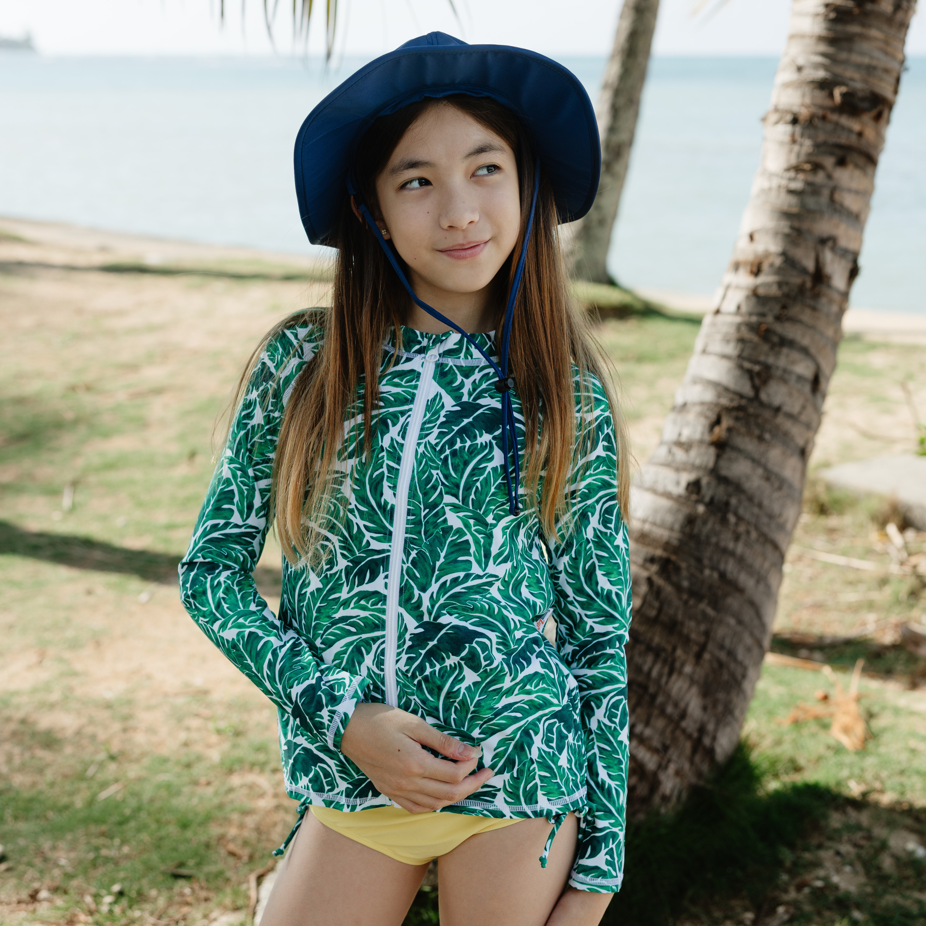 Girls Long Sleeve Rash Guard + Tankini Bikini Set (3 Piece) | "Palm Leaf"-SwimZip UPF 50+ Sun Protective Swimwear & UV Zipper Rash Guards-pos8