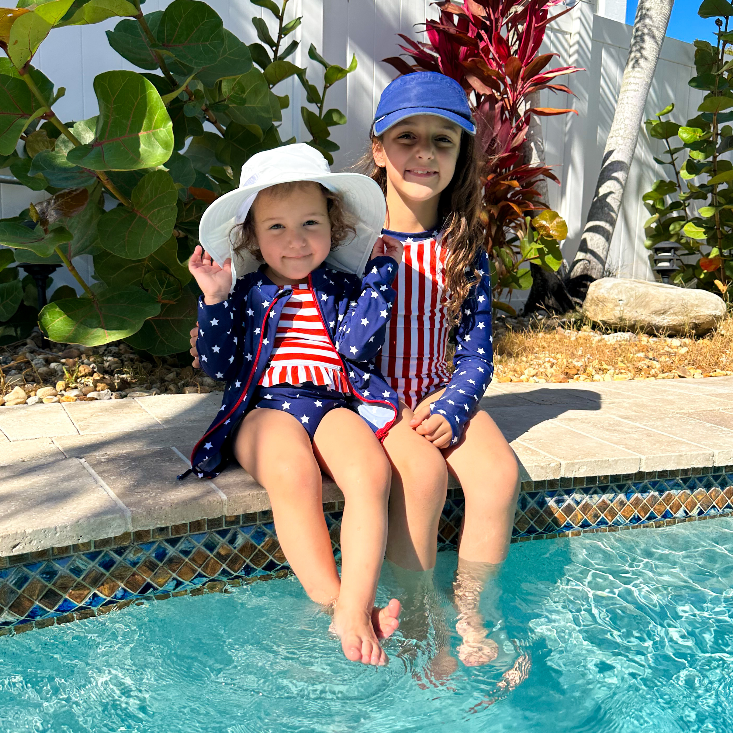 Girls One-Piece Swimsuit + Long Sleeve Rash Guard Set (2 Piece) | "Americana"-SwimZip UPF 50+ Sun Protective Swimwear & UV Zipper Rash Guards-pos5