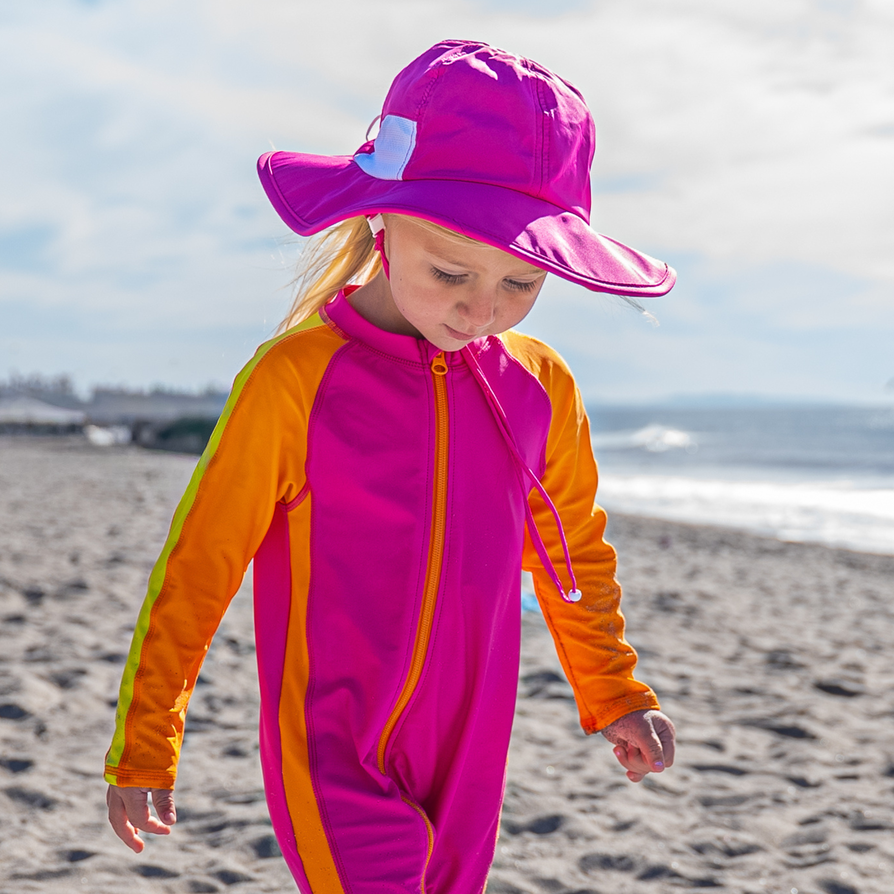 Kids Wide Brim Sun Hat "Fun Sun Day Play Hat" - Manic Magenta-SwimZip UPF 50+ Sun Protective Swimwear & UV Zipper Rash Guards-pos10