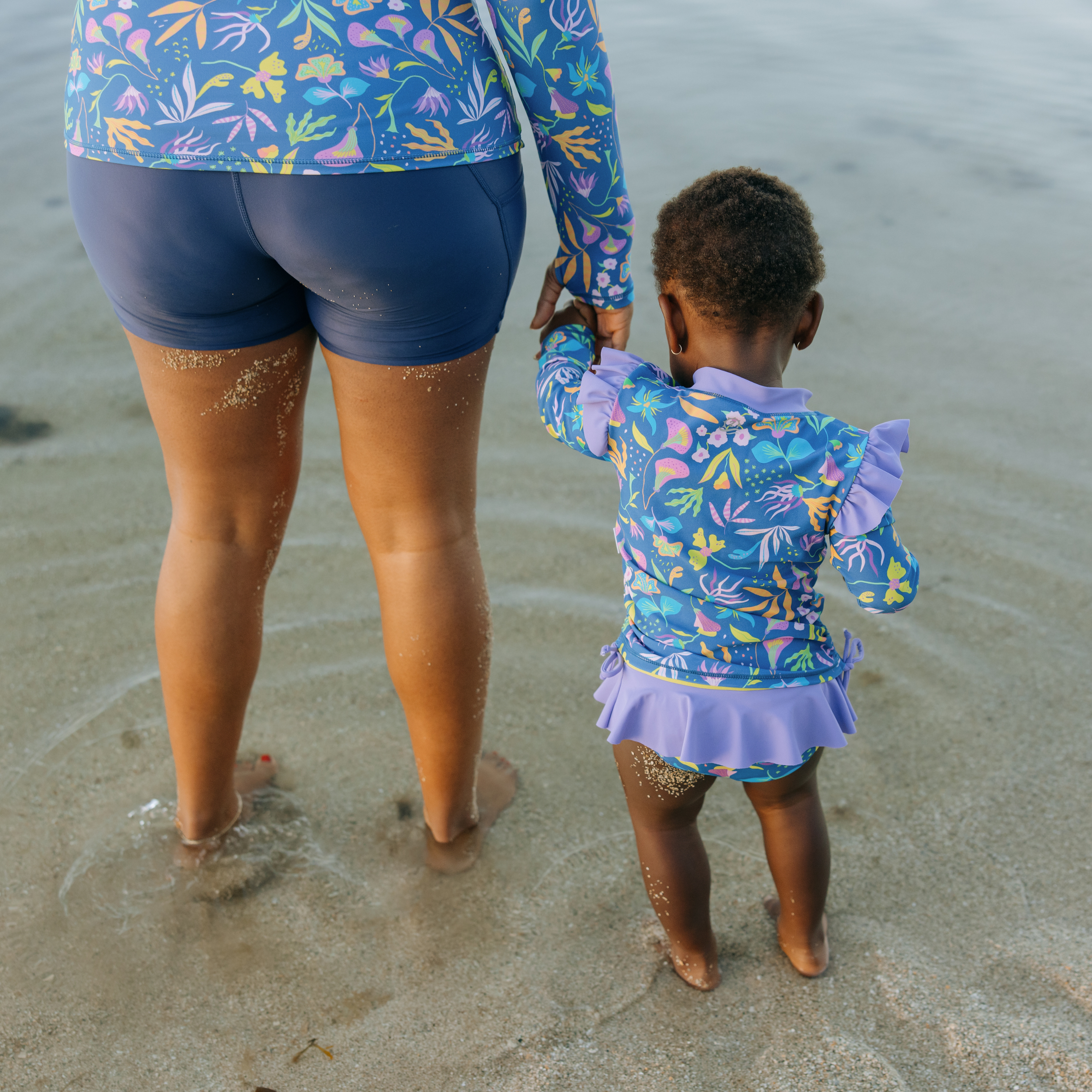 Girls Long Sleeve Rash Guard Ruffle Bottom Swimsuit Set (2 Piece) | "Tropadelic"-SwimZip UPF 50+ Sun Protective Swimwear & UV Zipper Rash Guards-pos13