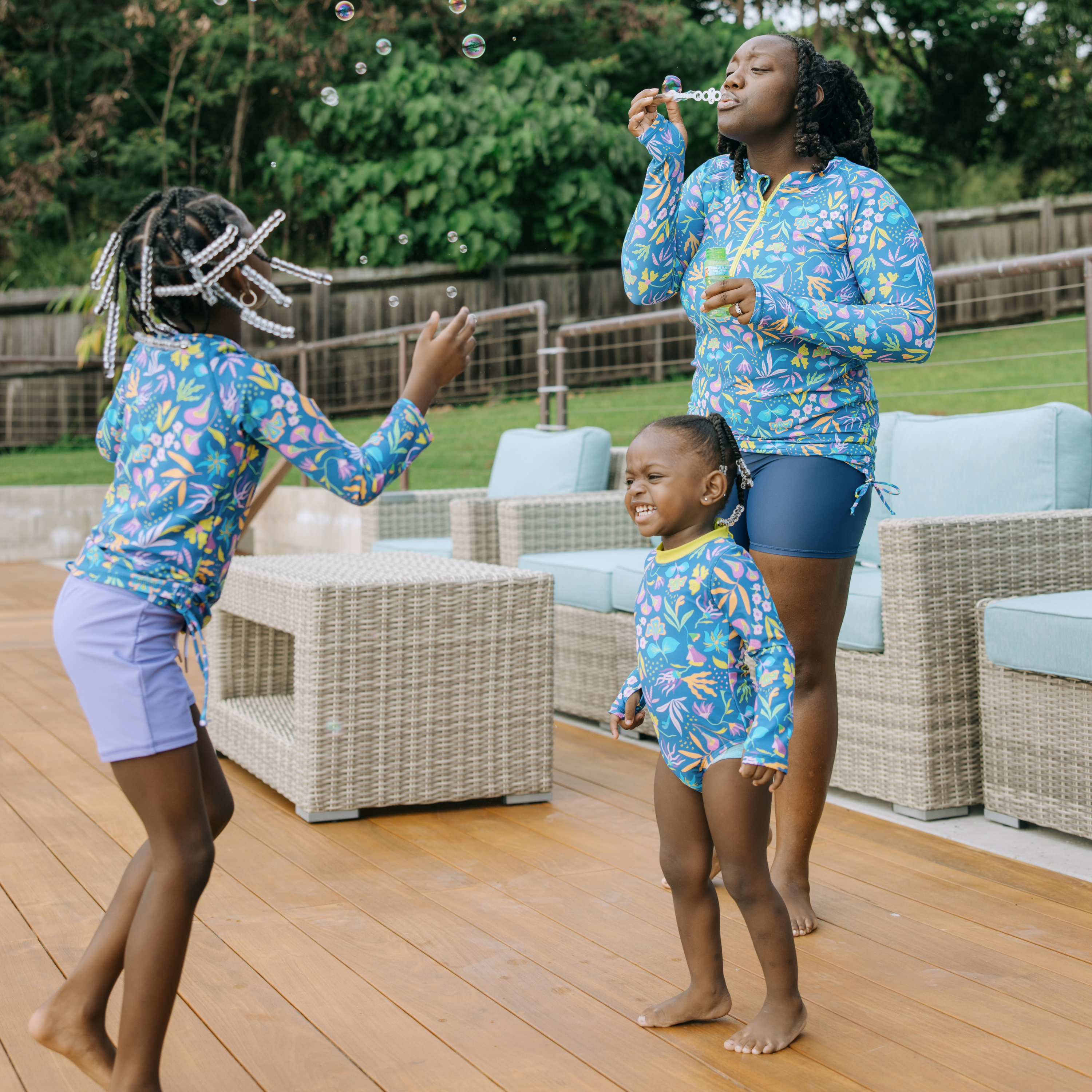 Girls Long Sleeve Rash Guard + Tankini Shorts Set (3 Piece) | "Tropadelic"-SwimZip UPF 50+ Sun Protective Swimwear & UV Zipper Rash Guards-pos11