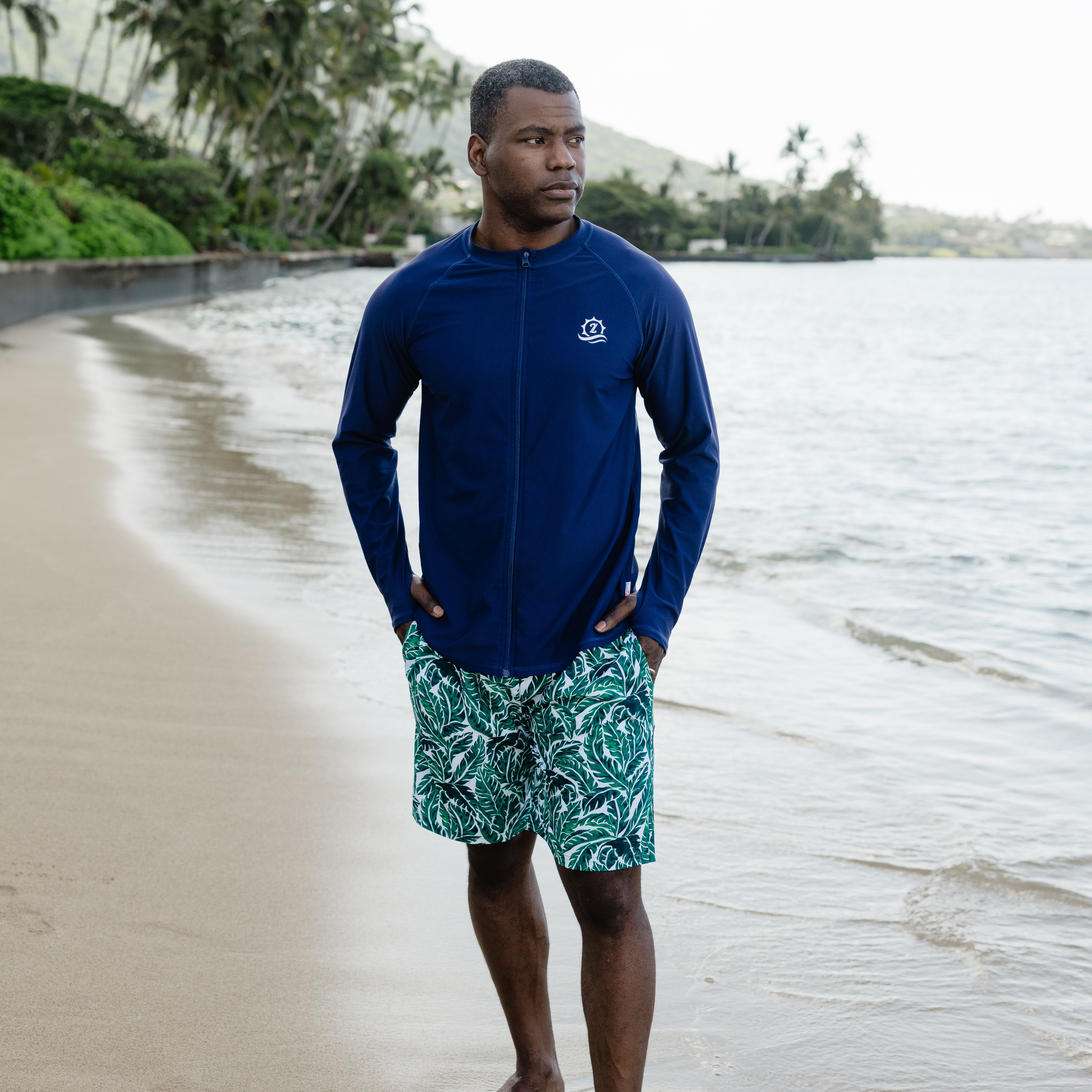 Men's 8" Swim Trunks Boxer Brief Liner | "Palm Leaf”-SwimZip UPF 50+ Sun Protective Swimwear & UV Zipper Rash Guards-pos2