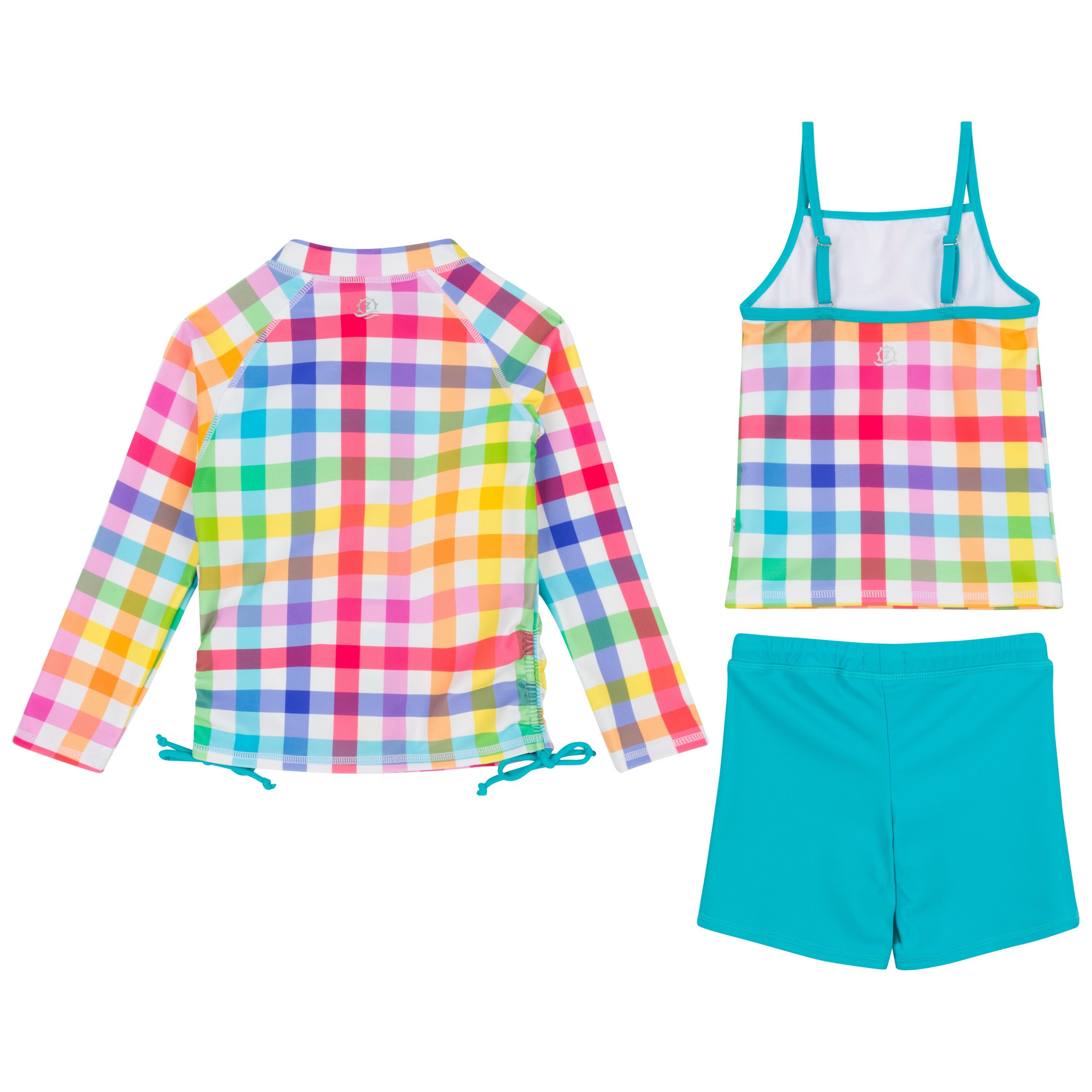 Girls Long Sleeve Rash Guard + Tankini Shorts Set (3 Piece) | "Picnic Party"-SwimZip UPF 50+ Sun Protective Swimwear & UV Zipper Rash Guards-pos7