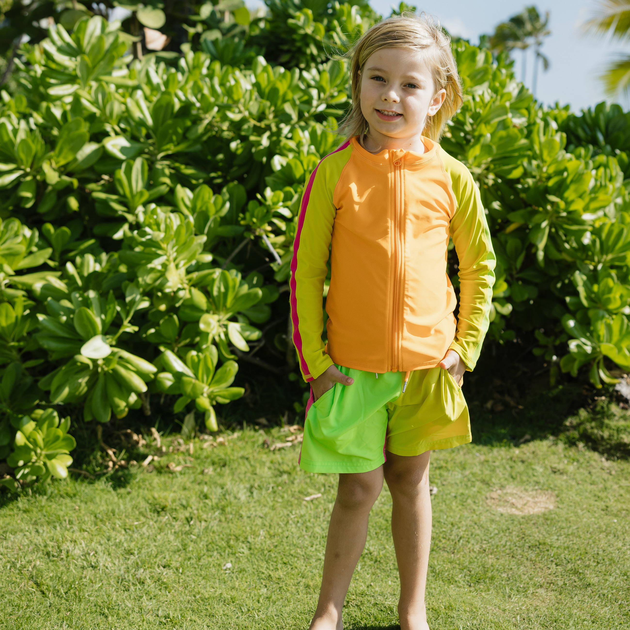 Boys Long Sleeve Zipper Rash Guard and Swim Trunk Set | "Spark"-SwimZip UPF 50+ Sun Protective Swimwear & UV Zipper Rash Guards-pos2