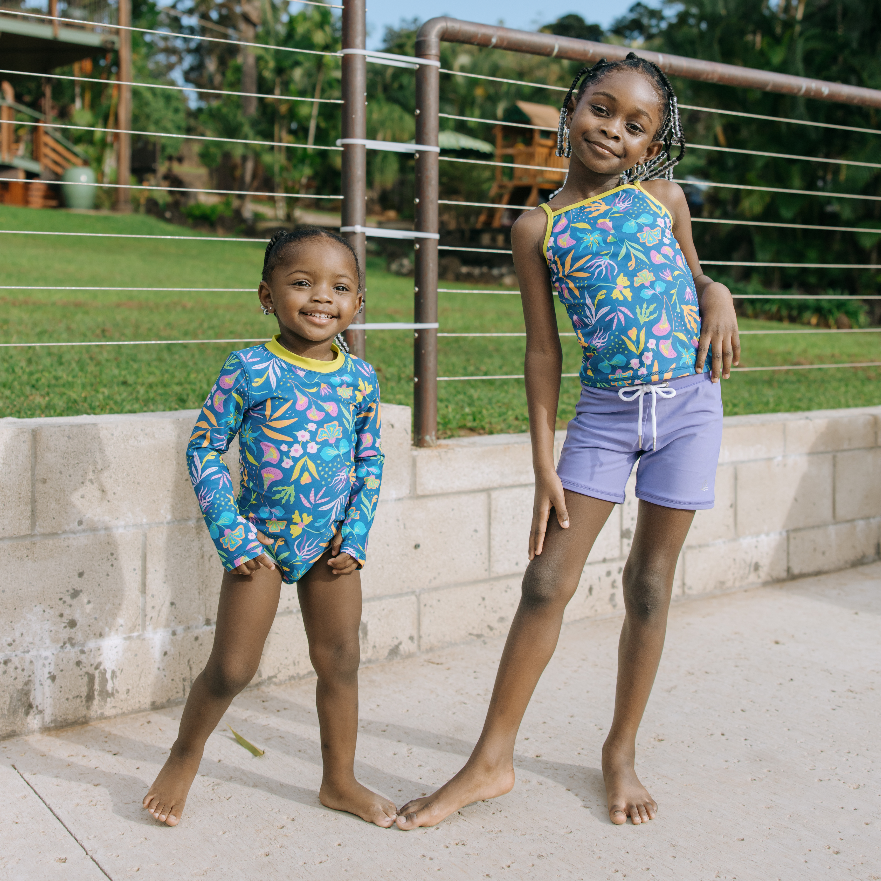 Girls Long Sleeve Surf Suit (One Piece Bodysuit) | "Tropadelic"-SwimZip UPF 50+ Sun Protective Swimwear & UV Zipper Rash Guards-pos12