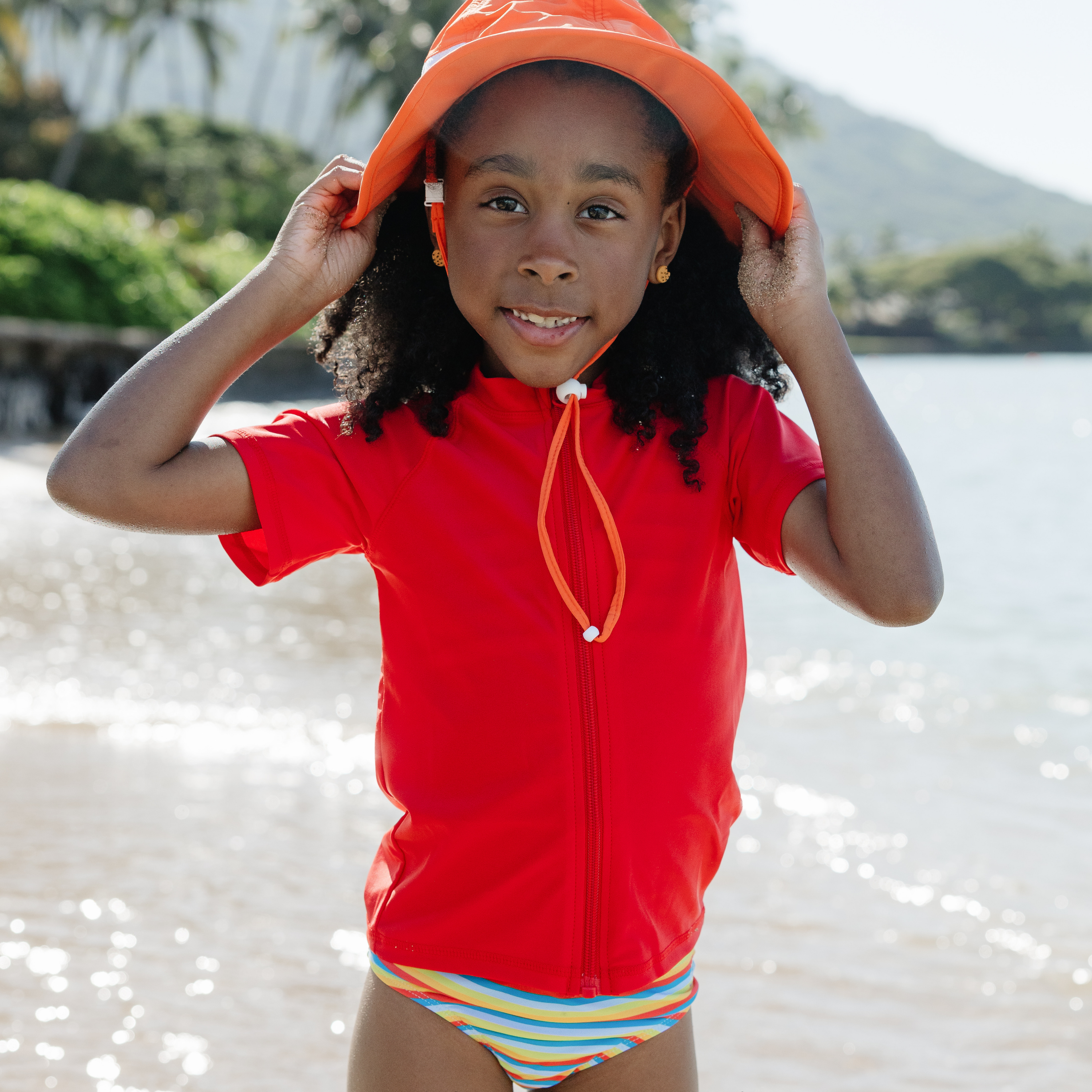 Kids Short Sleeve Zipper Rash Guard Swim Shirt | “Red”-SwimZip UPF 50+ Sun Protective Swimwear & UV Zipper Rash Guards-pos3