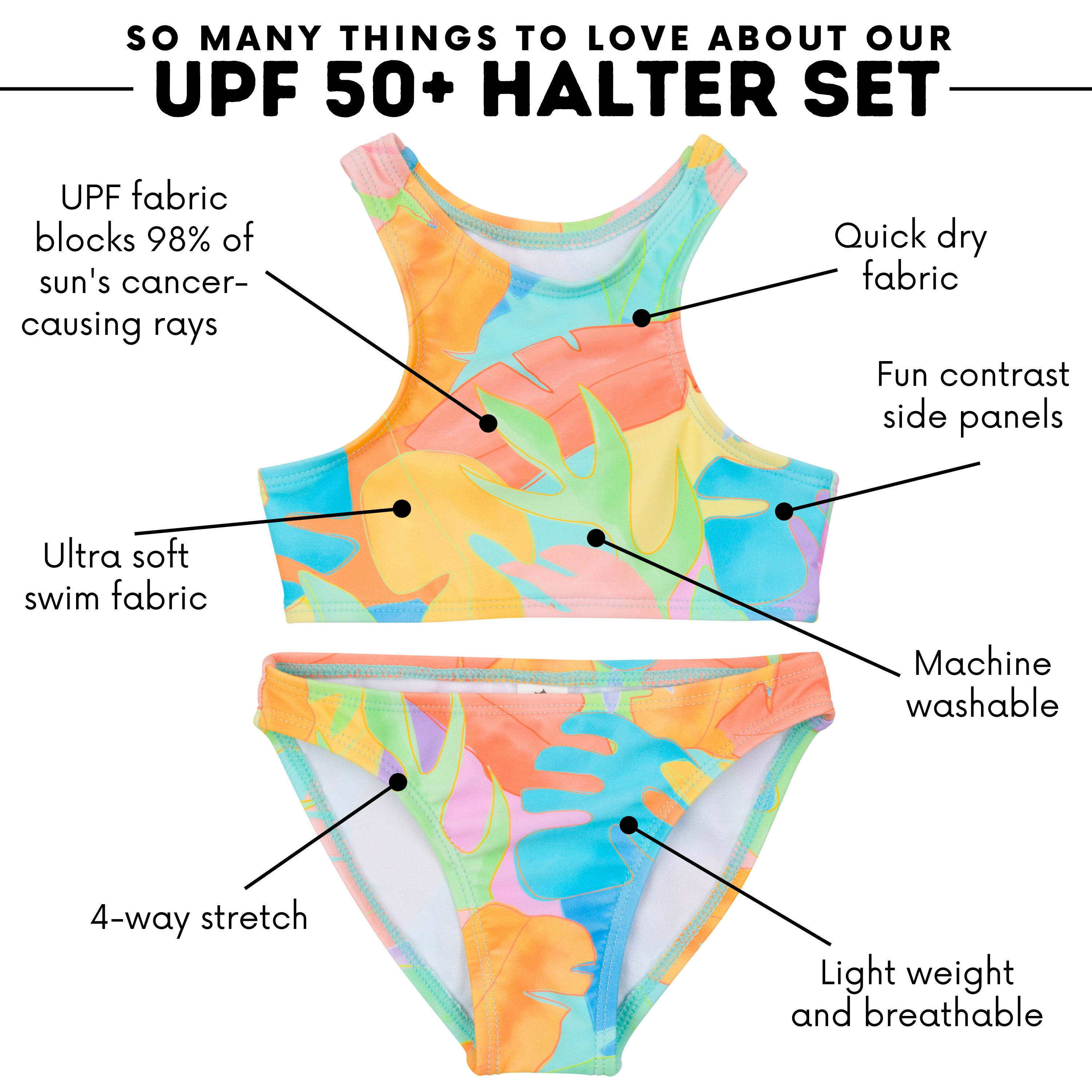 Girls Halter Top Bikini Set (2 Piece) | "Vibrant Vacay"-SwimZip UPF 50+ Sun Protective Swimwear & UV Zipper Rash Guards-pos4