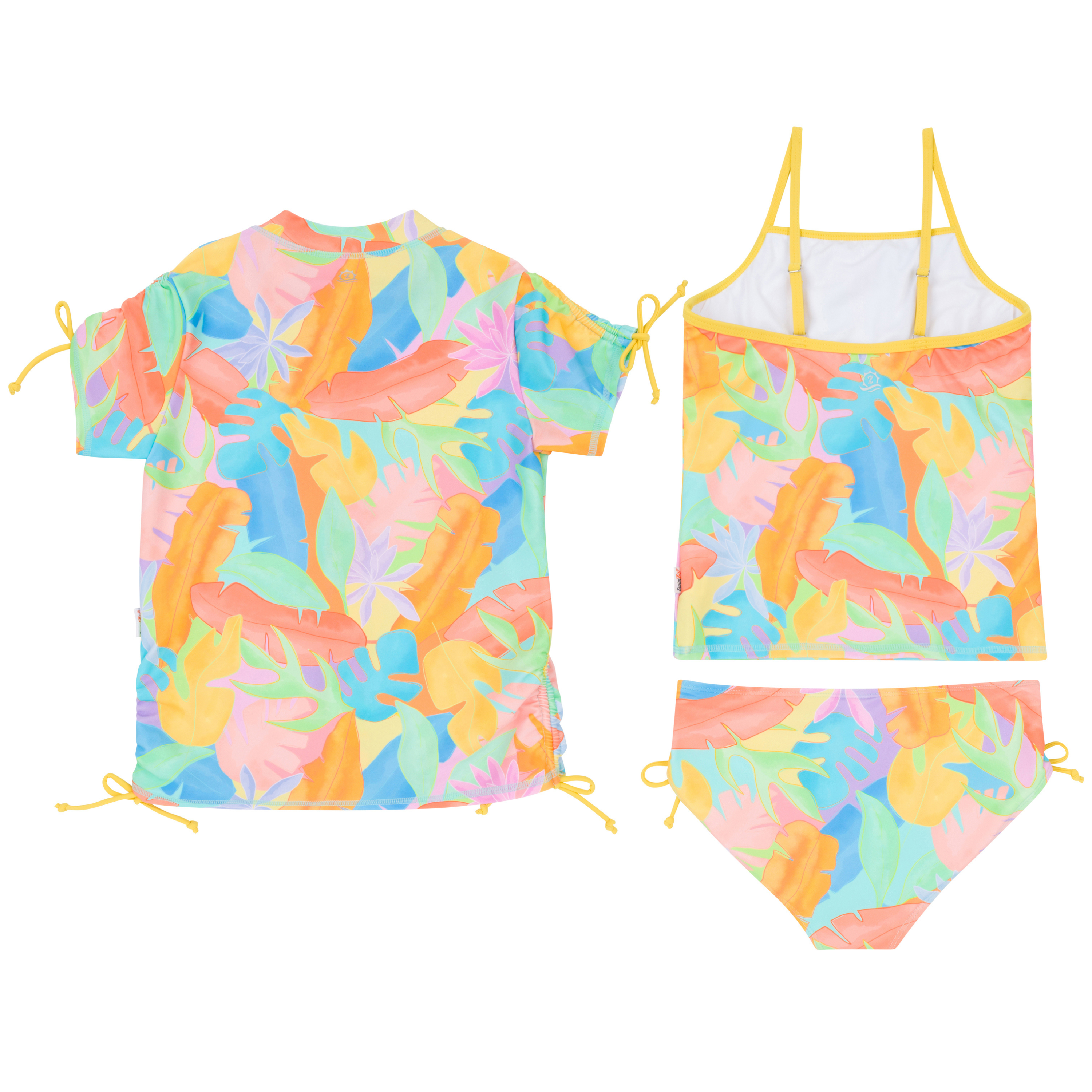 Girls Short Sleeve Rash Guard + Tankini Bikini Set (3 Piece) | "Vibrant Vacay"-SwimZip UPF 50+ Sun Protective Swimwear & UV Zipper Rash Guards-pos12