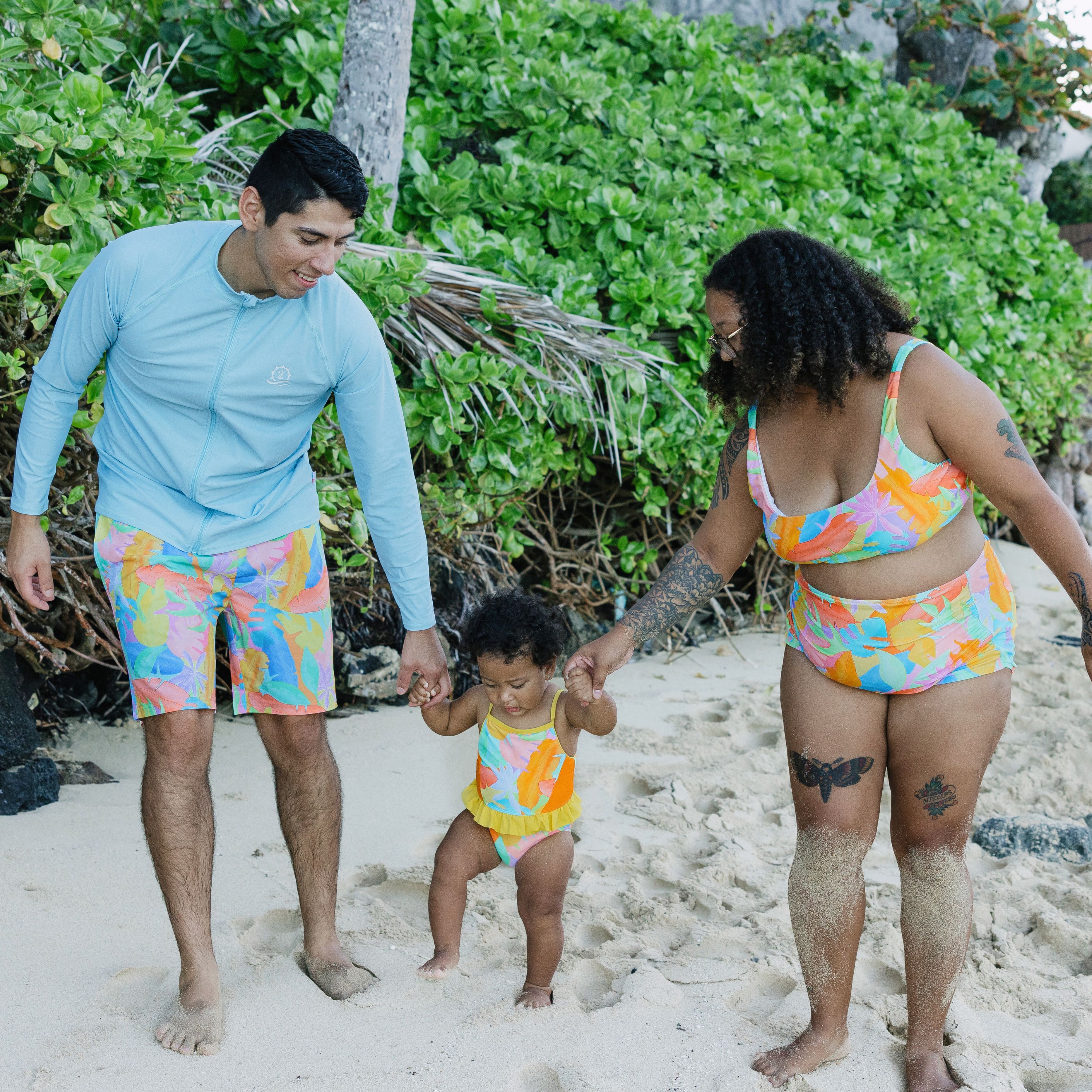 Girls One-Piece Swimsuit + Long Sleeve Rash Guard Set (2 Piece) | "Vibrant Vacay"-SwimZip UPF 50+ Sun Protective Swimwear & UV Zipper Rash Guards-pos7