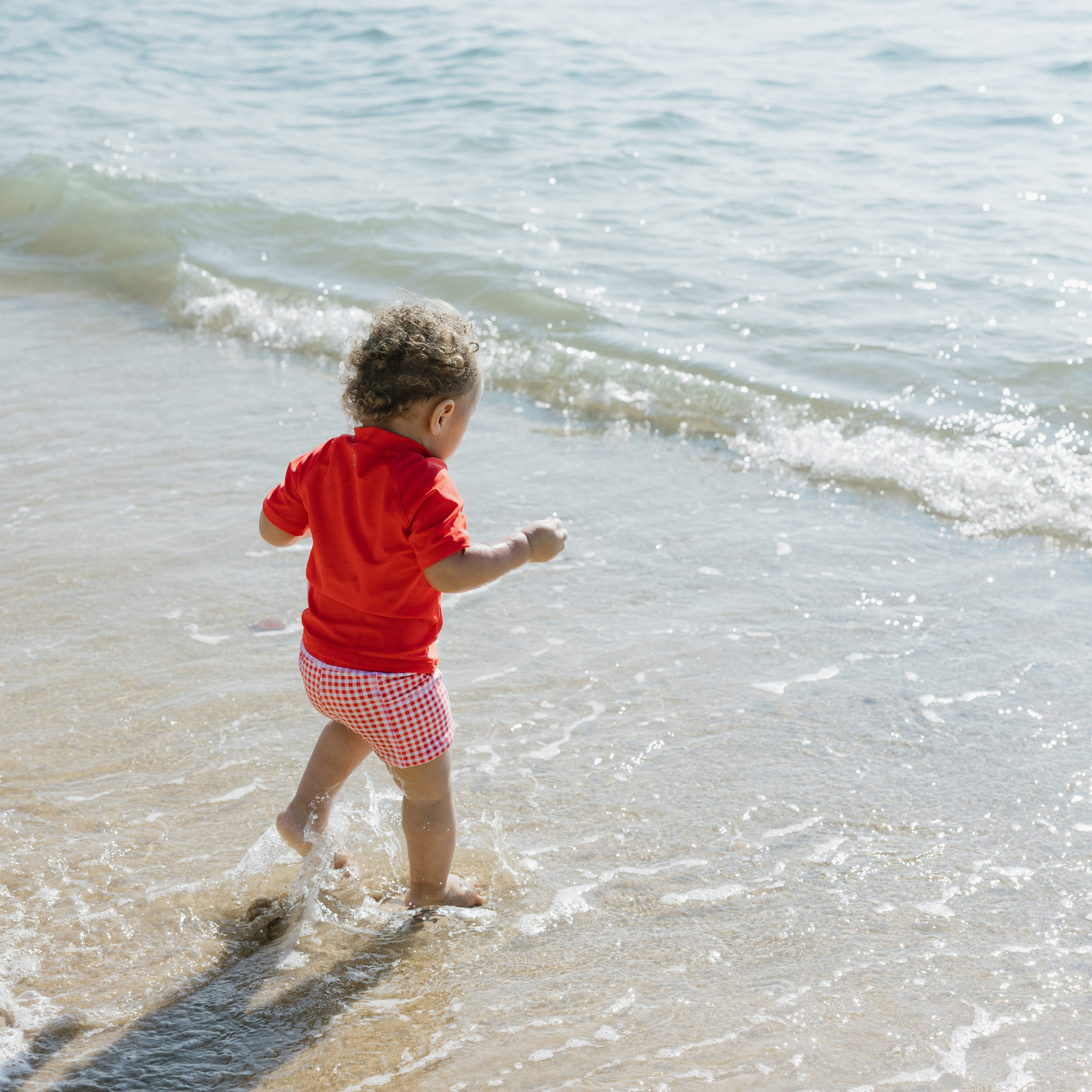 Kids Euro Swim Shorties | "Red Gingham"-SwimZip UPF 50+ Sun Protective Swimwear & UV Zipper Rash Guards-pos7