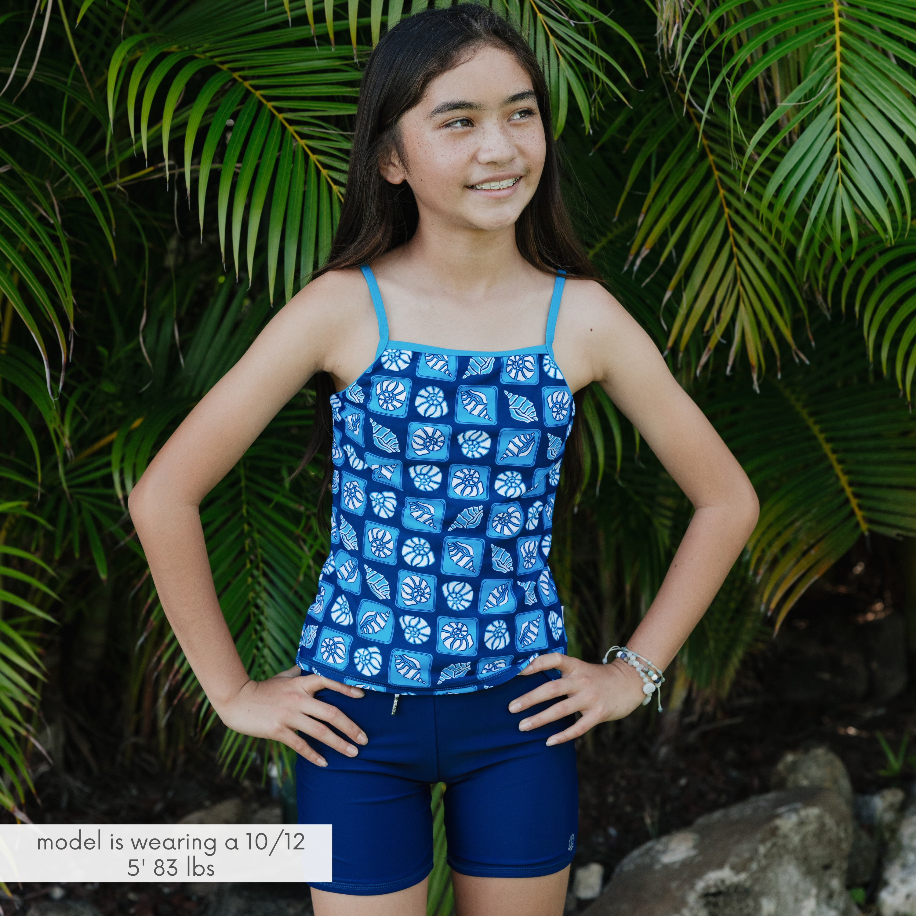 Girls Long Sleeve Rash Guard + Tankini Shorts Set (3 Piece) | "Coastal"-SwimZip UPF 50+ Sun Protective Swimwear & UV Zipper Rash Guards-pos2