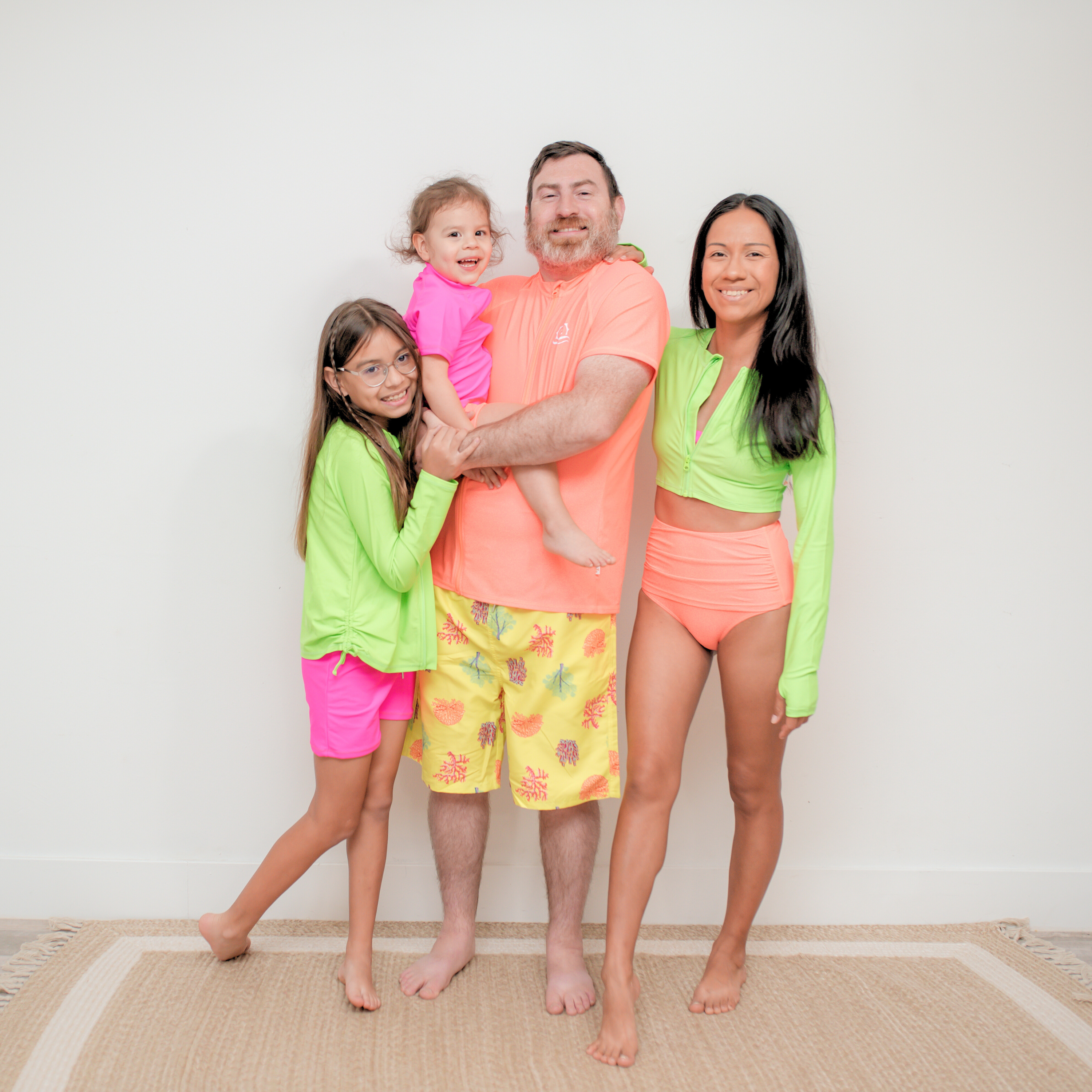 Girls Long Sleeve Rash Guard + Tankini Shorts Set (3 Piece) | "Neon Sunrise"-SwimZip UPF 50+ Sun Protective Swimwear & UV Zipper Rash Guards-pos9