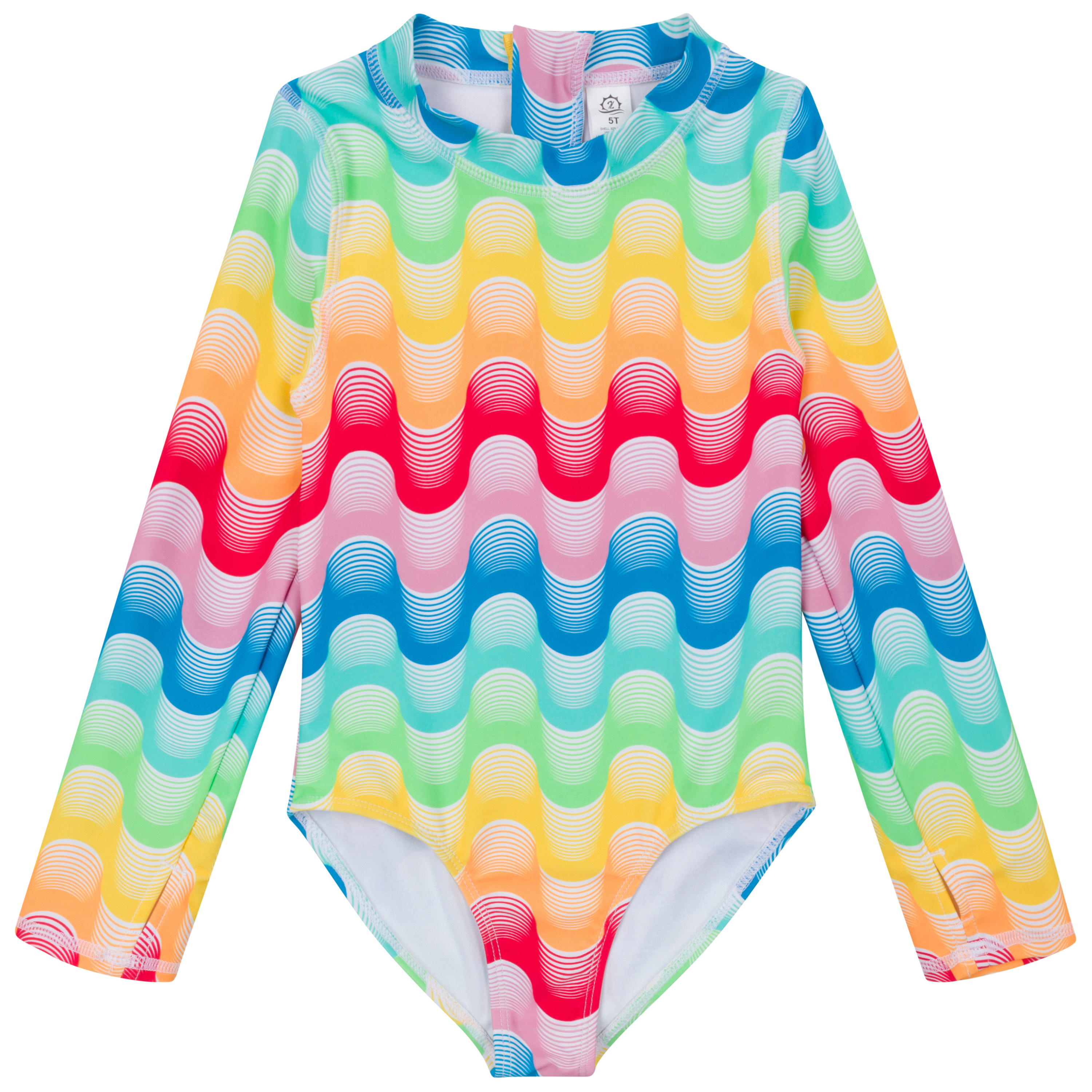 Girls Long Sleeve Surf Suit (One Piece Bodysuit) | "Surf's Up"-SwimZip UPF 50+ Sun Protective Swimwear & UV Zipper Rash Guards-pos1
