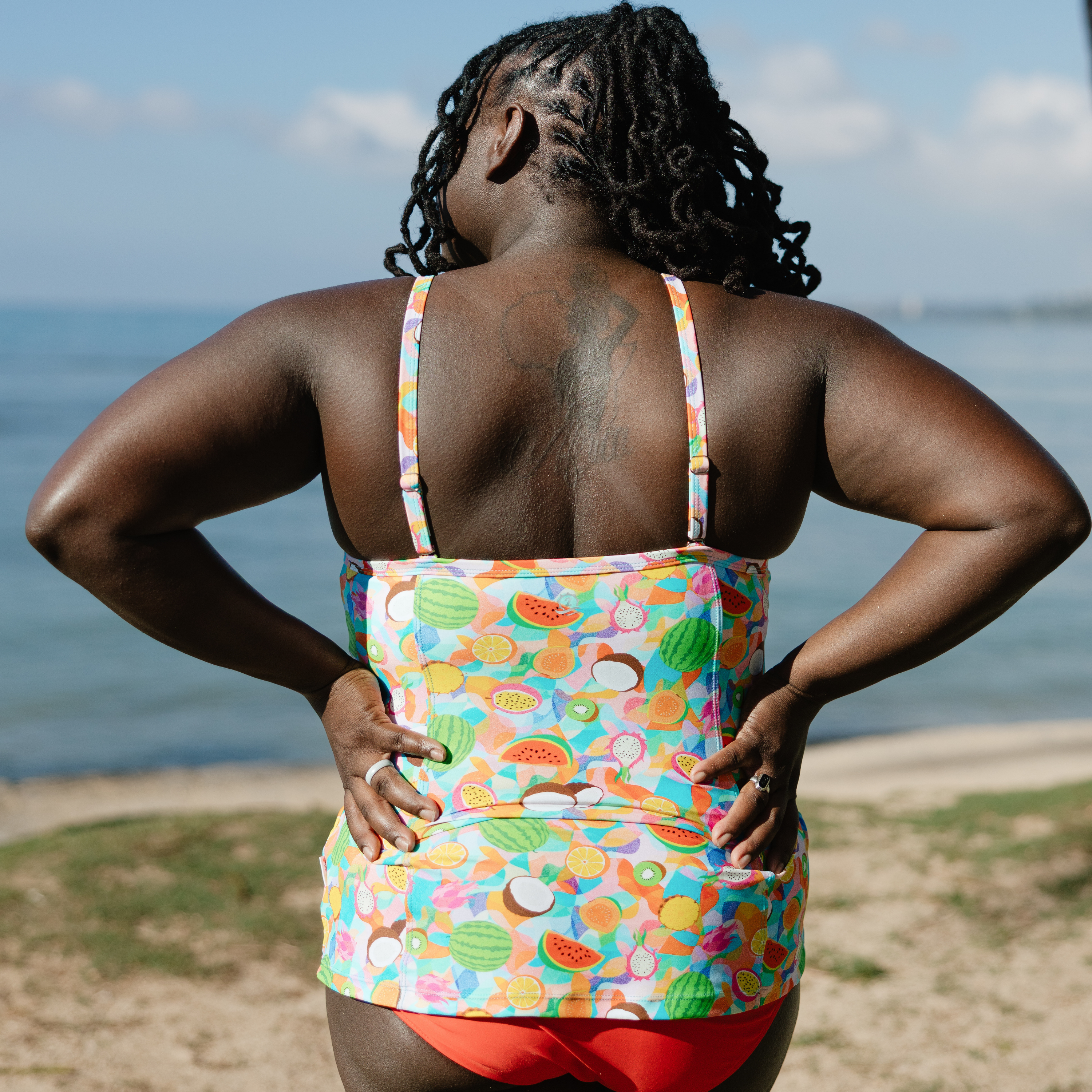 Women’s Strappy A-Line Tankini Top | “Fruit Salad"-SwimZip UPF 50+ Sun Protective Swimwear & UV Zipper Rash Guards-pos7