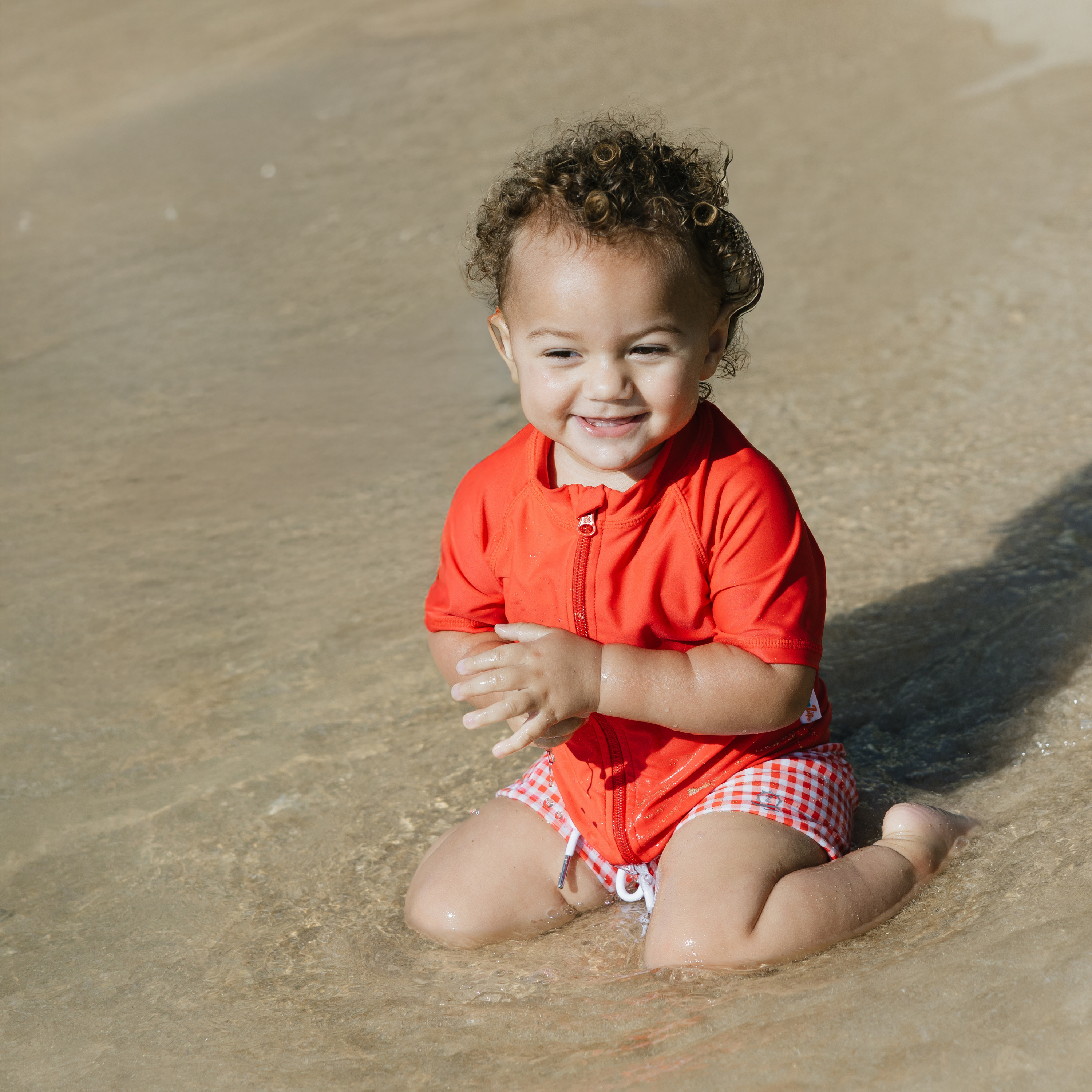 Kids Euro Swim Shorties | "Red Gingham"-SwimZip UPF 50+ Sun Protective Swimwear & UV Zipper Rash Guards-pos8