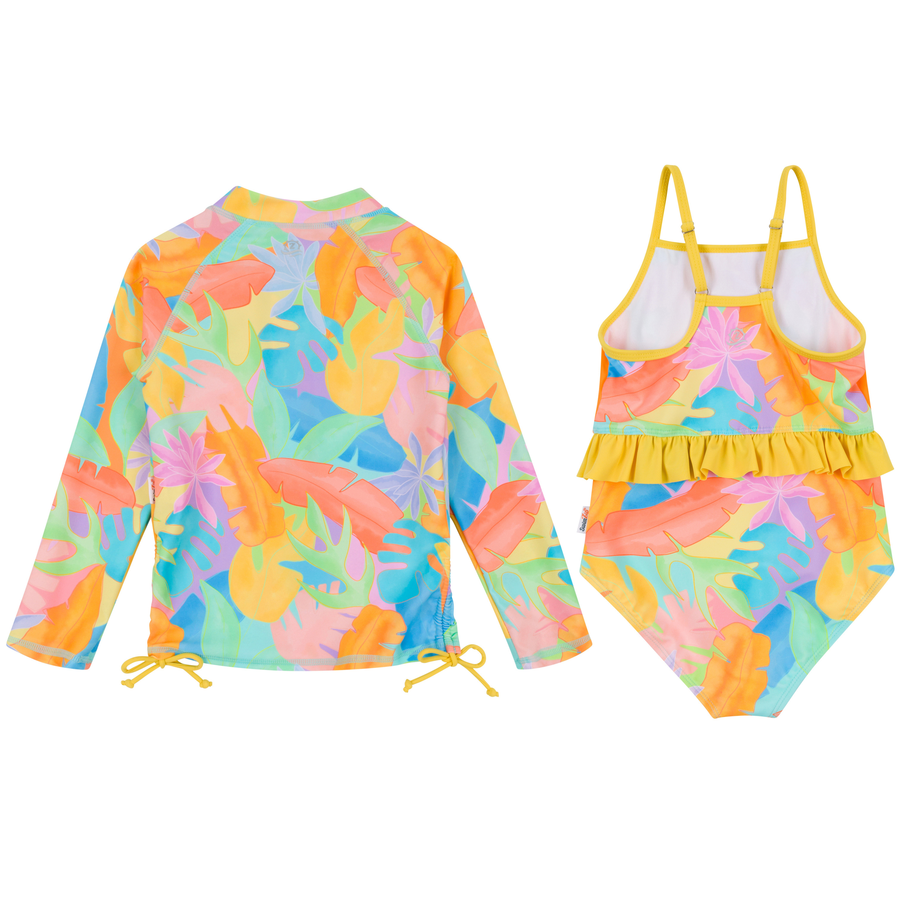 Girls One-Piece Swimsuit + Long Sleeve Rash Guard Set (2 Piece) | "Vibrant Vacay"-SwimZip UPF 50+ Sun Protective Swimwear & UV Zipper Rash Guards-pos8