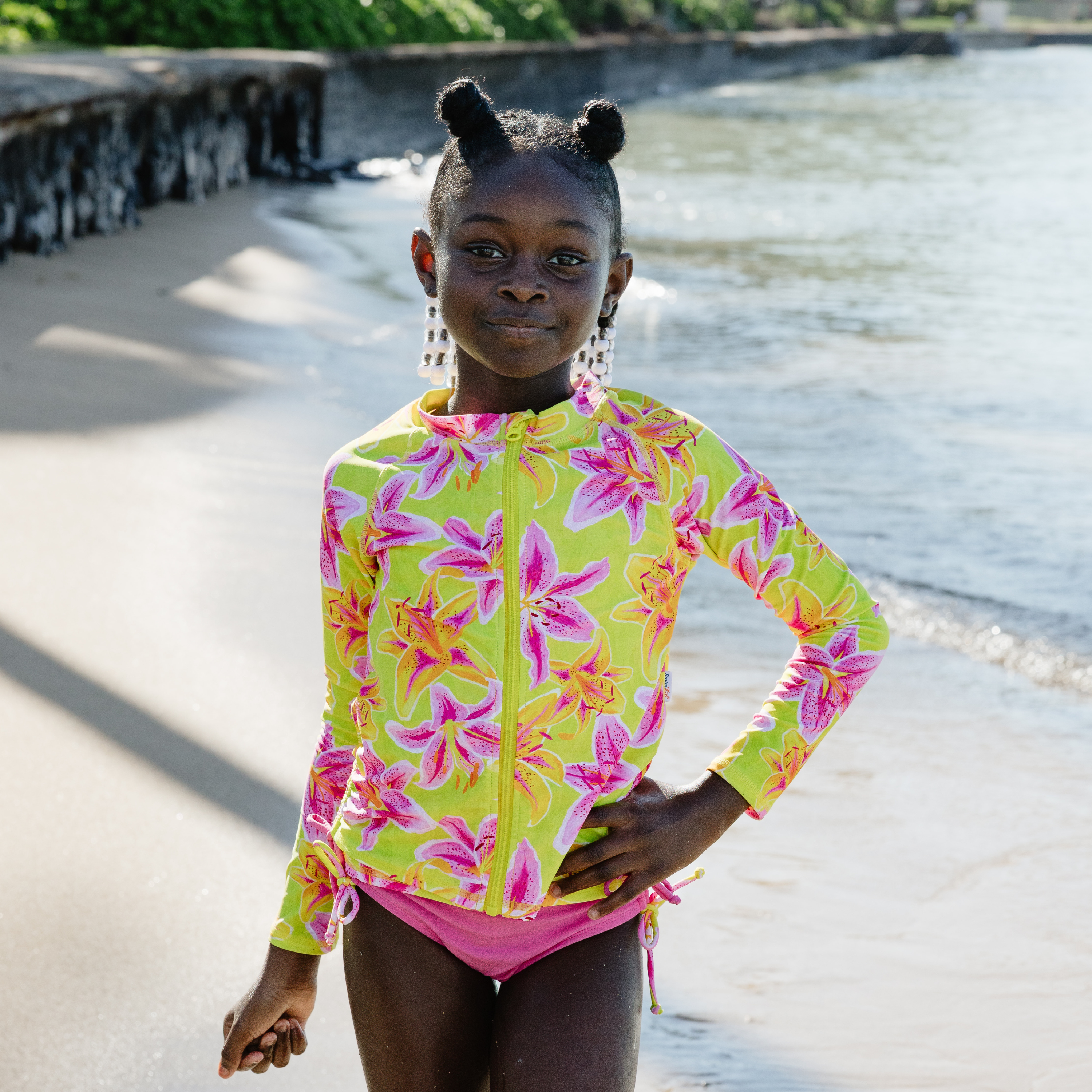 Girls Long Sleeve Rash Guard + Tankini Bikini Set (3 Piece) | "Floral Takeover"-SwimZip UPF 50+ Sun Protective Swimwear & UV Zipper Rash Guards-pos8