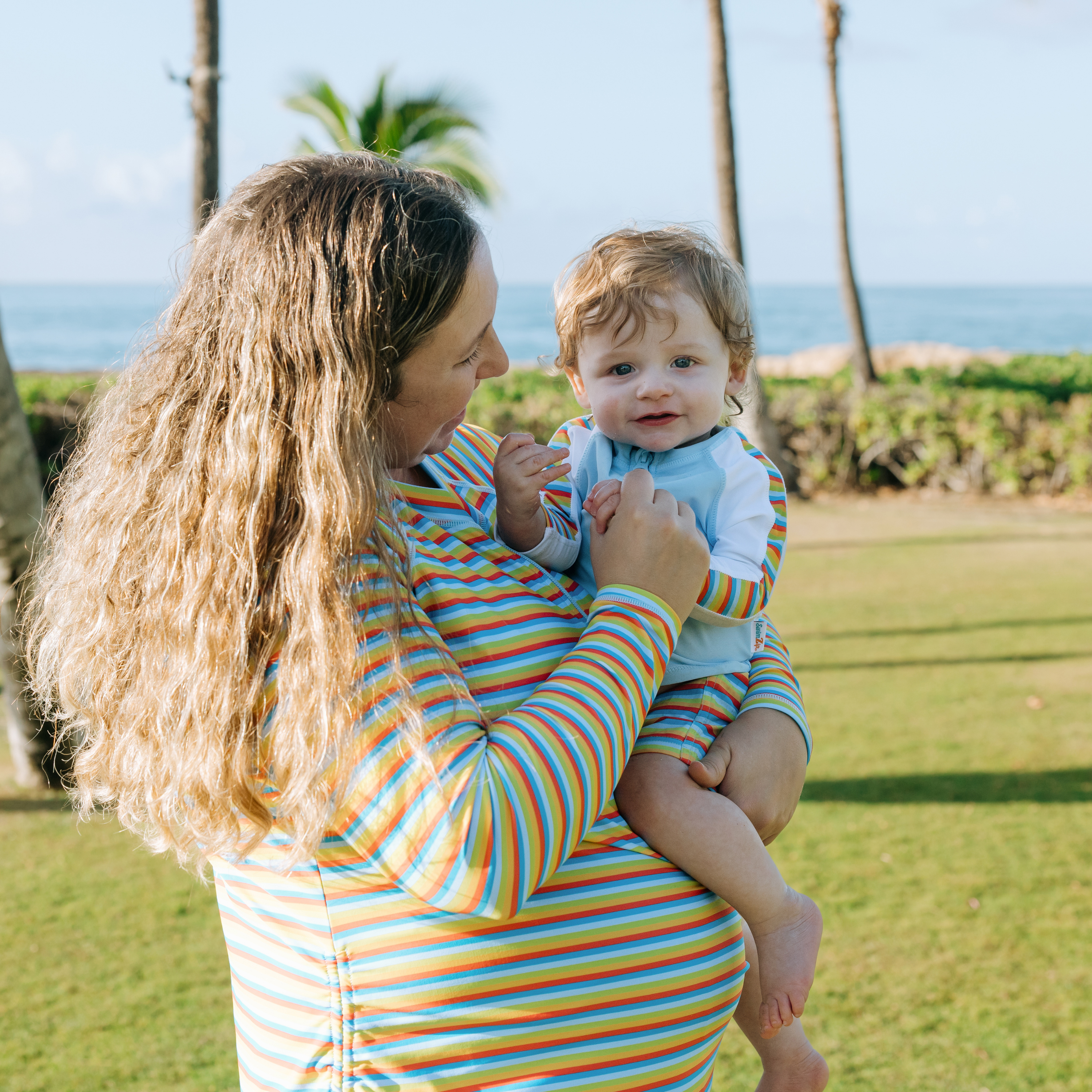 Boys Long Sleeve Zipper Rash Guard and Swim Trunk Set | "Sunny Stripe"-SwimZip UPF 50+ Sun Protective Swimwear & UV Zipper Rash Guards-pos3