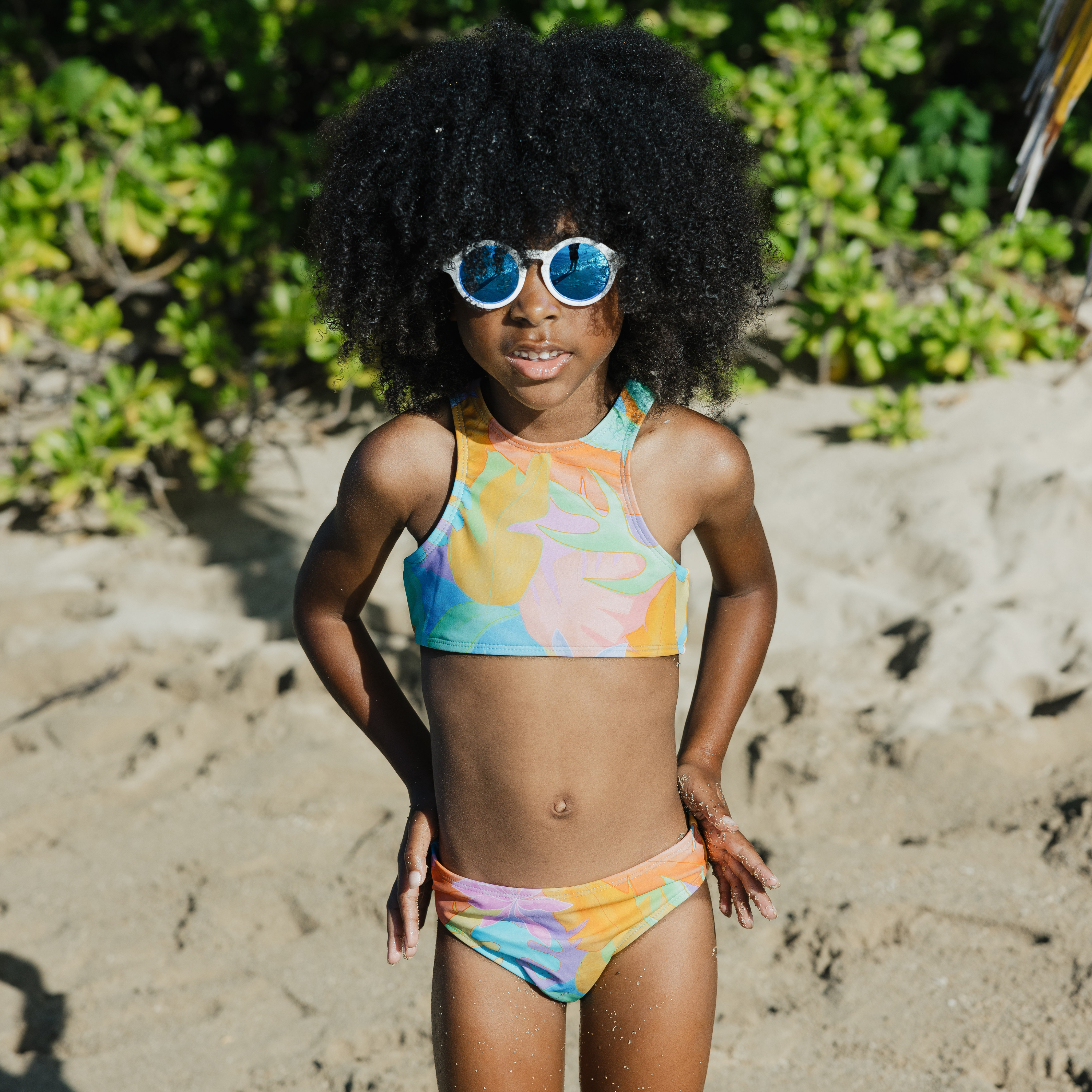 Girls Halter Top Bikini Set (2 Piece) | "Vibrant Vacay"-SwimZip UPF 50+ Sun Protective Swimwear & UV Zipper Rash Guards-pos5