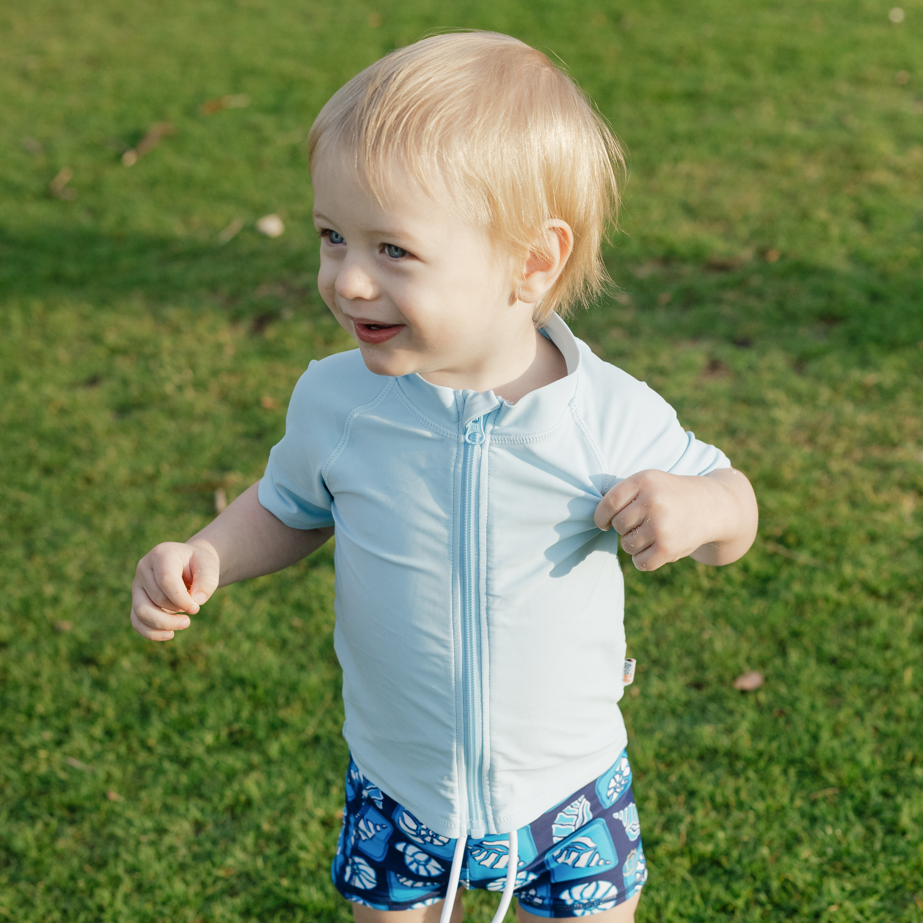 Kids Short Sleeve Zipper Rash Guard Swim Shirt | “Dream Blue"-SwimZip UPF 50+ Sun Protective Swimwear & UV Zipper Rash Guards-pos9