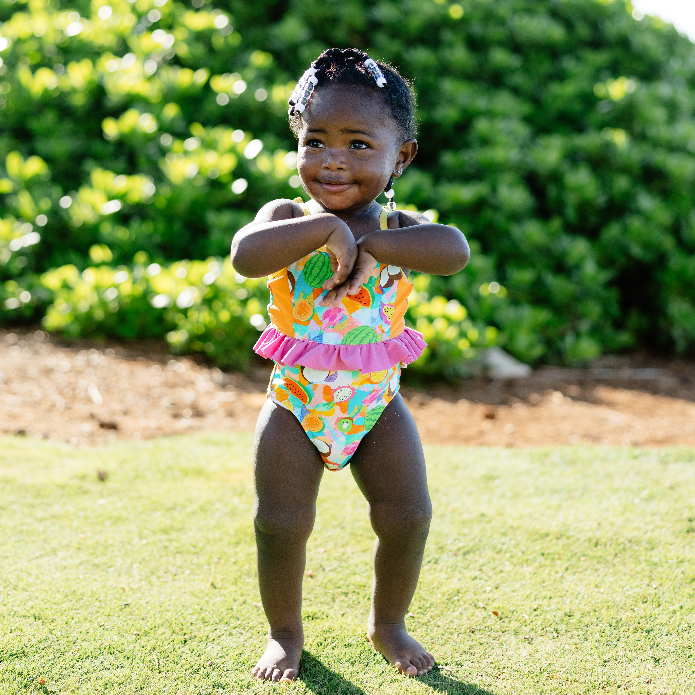 Girls One-Piece Swimsuit + Long Sleeve Rash Guard Set (2 Piece) | "Fruit Salad"-SwimZip UPF 50+ Sun Protective Swimwear & UV Zipper Rash Guards-pos3