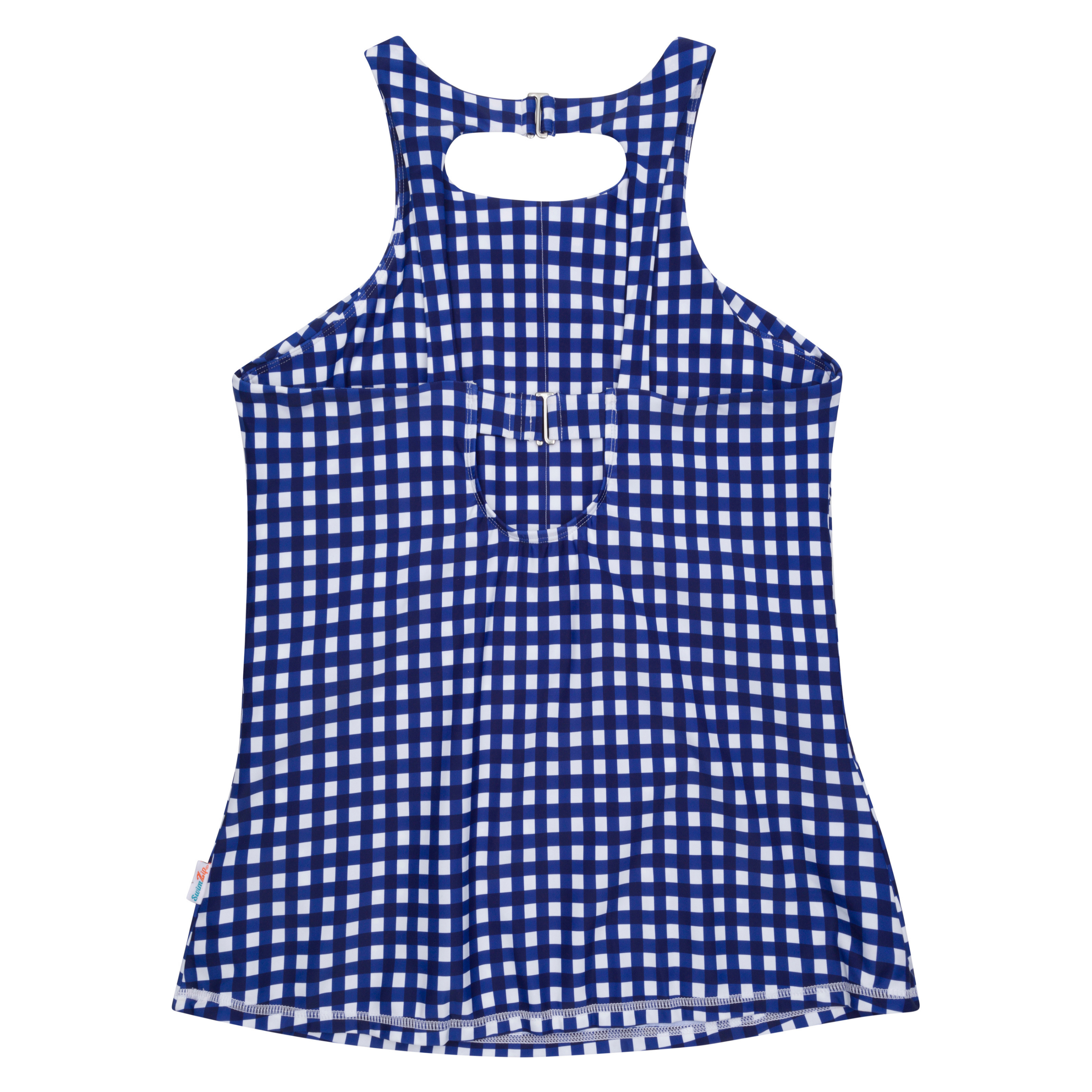 Women’s High Neck Fitted Tankini Top | “Navy Gingham”-SwimZip UPF 50+ Sun Protective Swimwear & UV Zipper Rash Guards-pos5