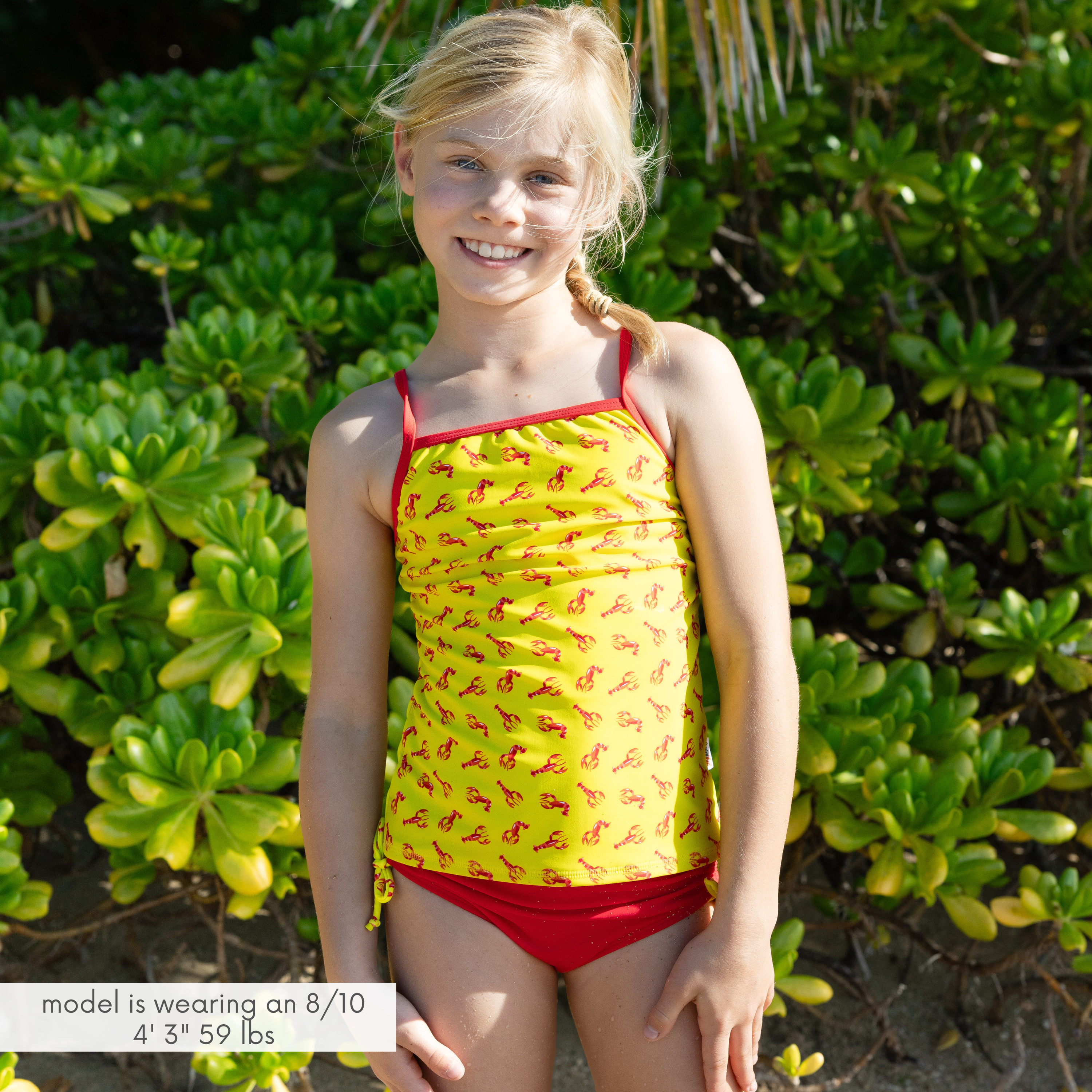 Girls Short Sleeve Rash Guard + Tankini Bikini Set (3 Piece) | "Lobster"-SwimZip UPF 50+ Sun Protective Swimwear & UV Zipper Rash Guards-pos2