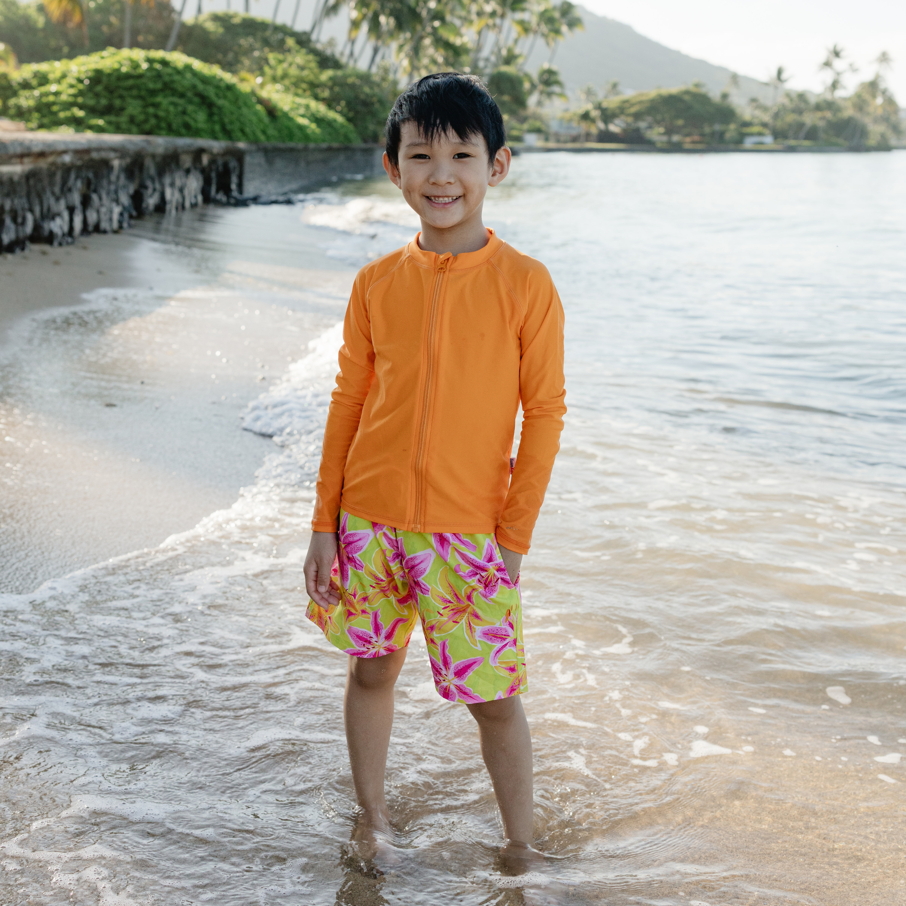 Kids UPF 50+ Long Sleeve Zipper Rash Guard Swim Shirt | "Orange"-SwimZip UPF 50+ Sun Protective Swimwear & UV Zipper Rash Guards-pos6