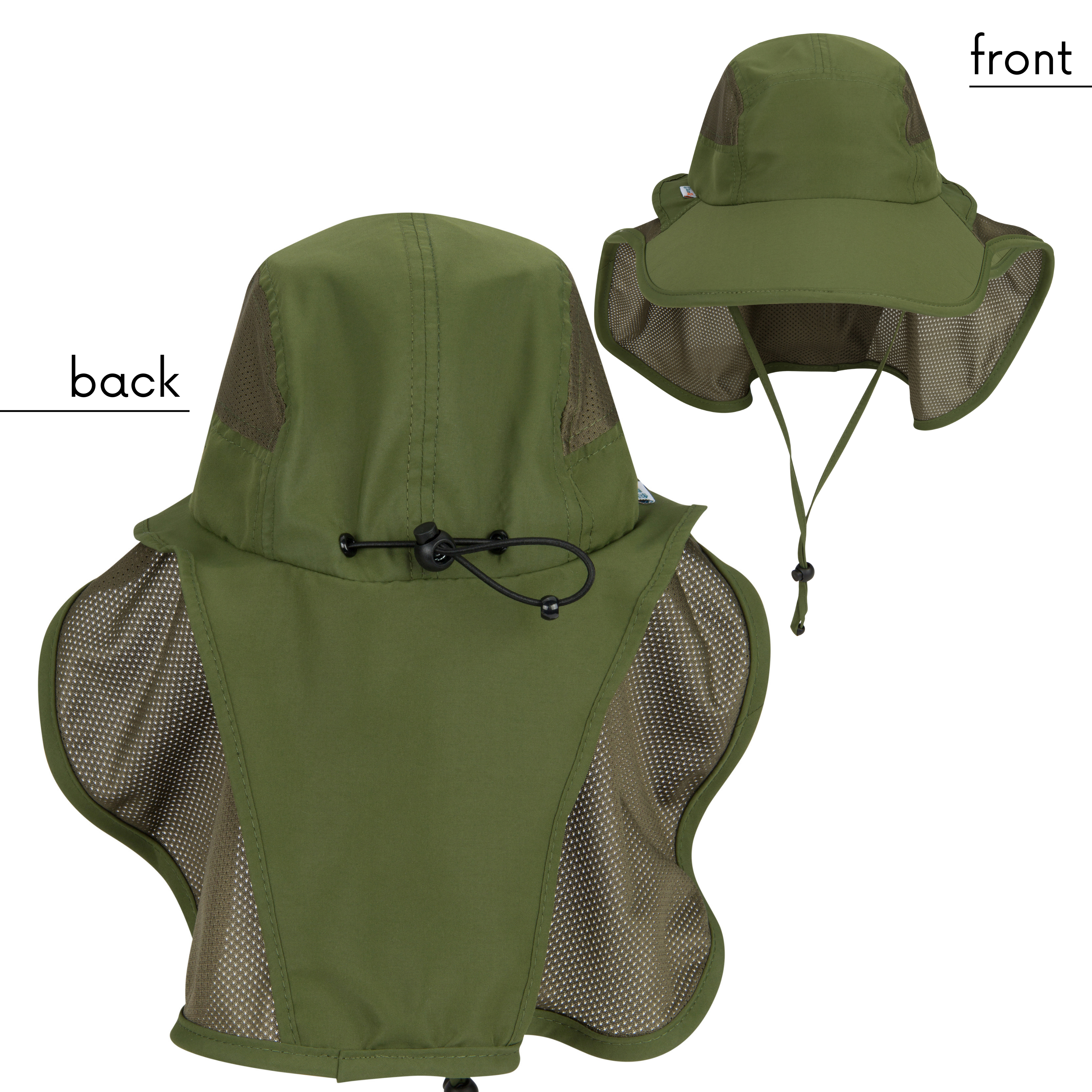 Adult Wide Brim + Flap Neck Sun Protective Adventure Hat | Olive-SwimZip UPF 50+ Sun Protective Swimwear & UV Zipper Rash Guards-pos7