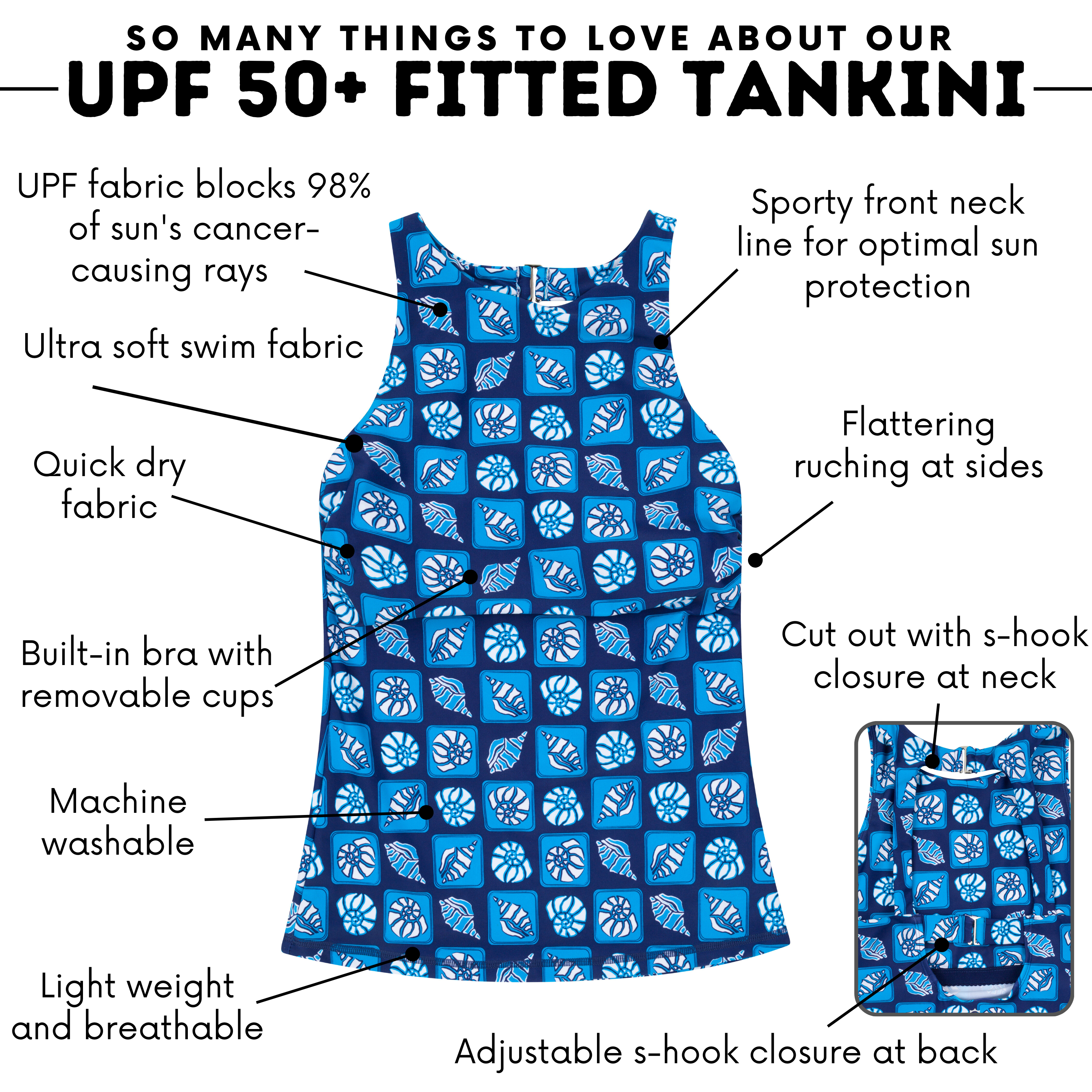 Women’s High Neck Fitted Tankini Top | “Coastal"-SwimZip UPF 50+ Sun Protective Swimwear & UV Zipper Rash Guards-pos4