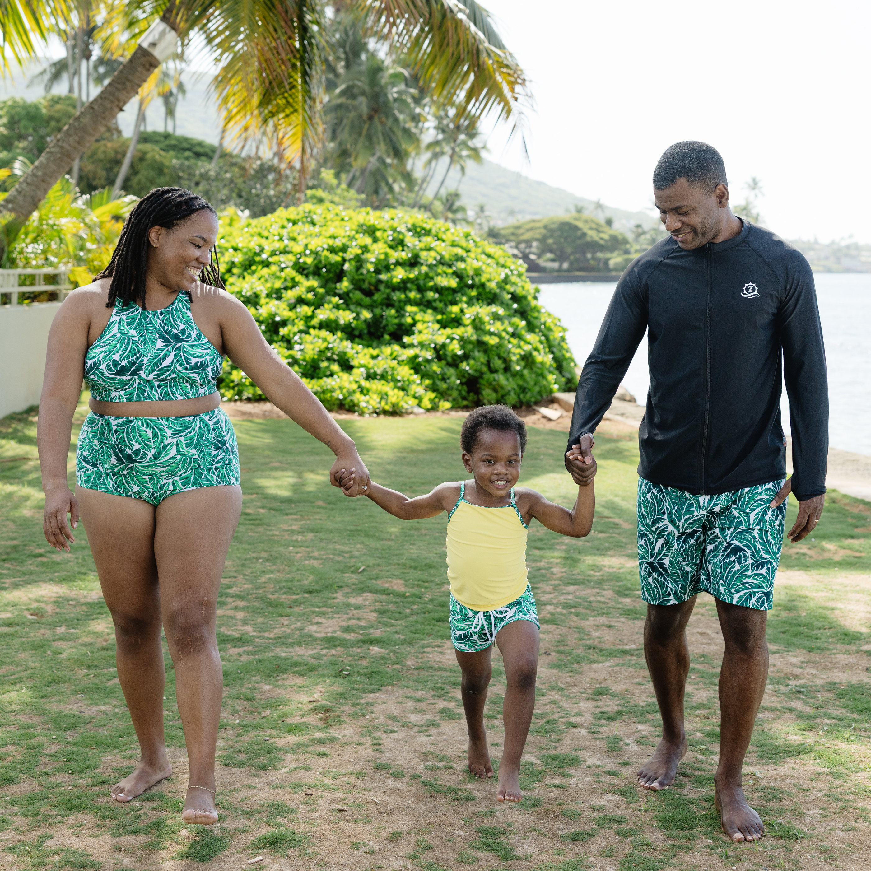 Girls Long Sleeve Rash Guard + Tankini Shorts Set (3 Piece) | "Palm Leaf"-SwimZip UPF 50+ Sun Protective Swimwear & UV Zipper Rash Guards-pos2