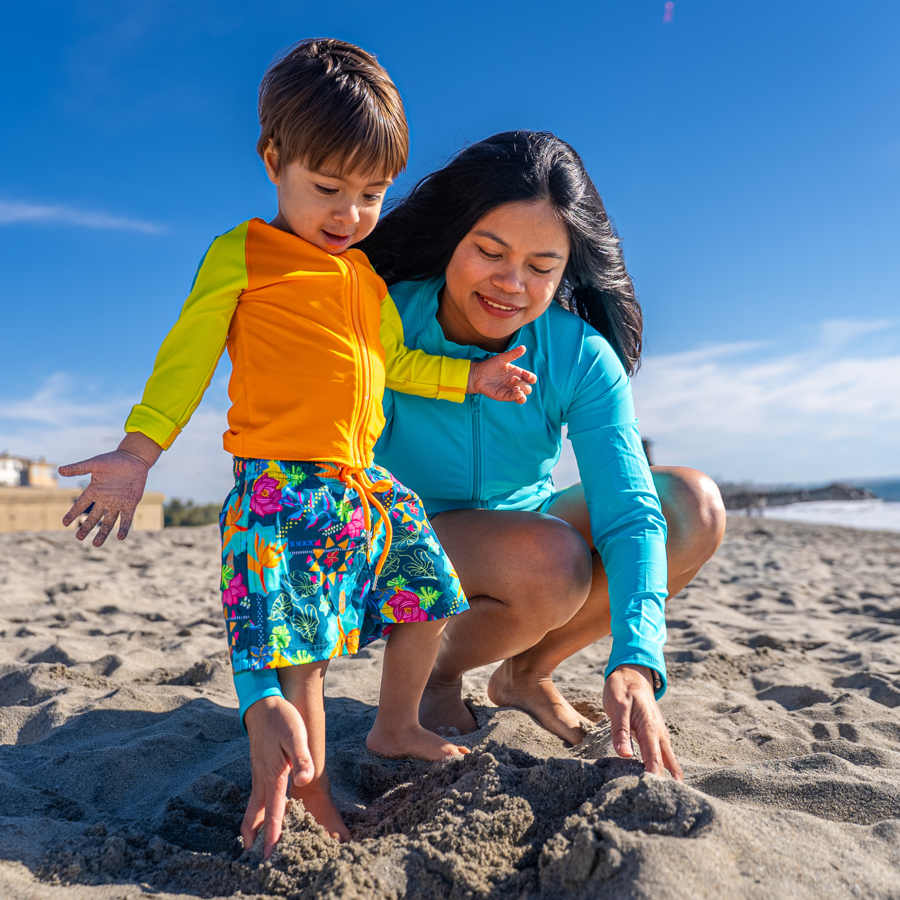 Boys Long Sleeve Zipper Rash Guard and Swim Trunk Set | "Summer Max"-SwimZip UPF 50+ Sun Protective Swimwear & UV Zipper Rash Guards-pos9