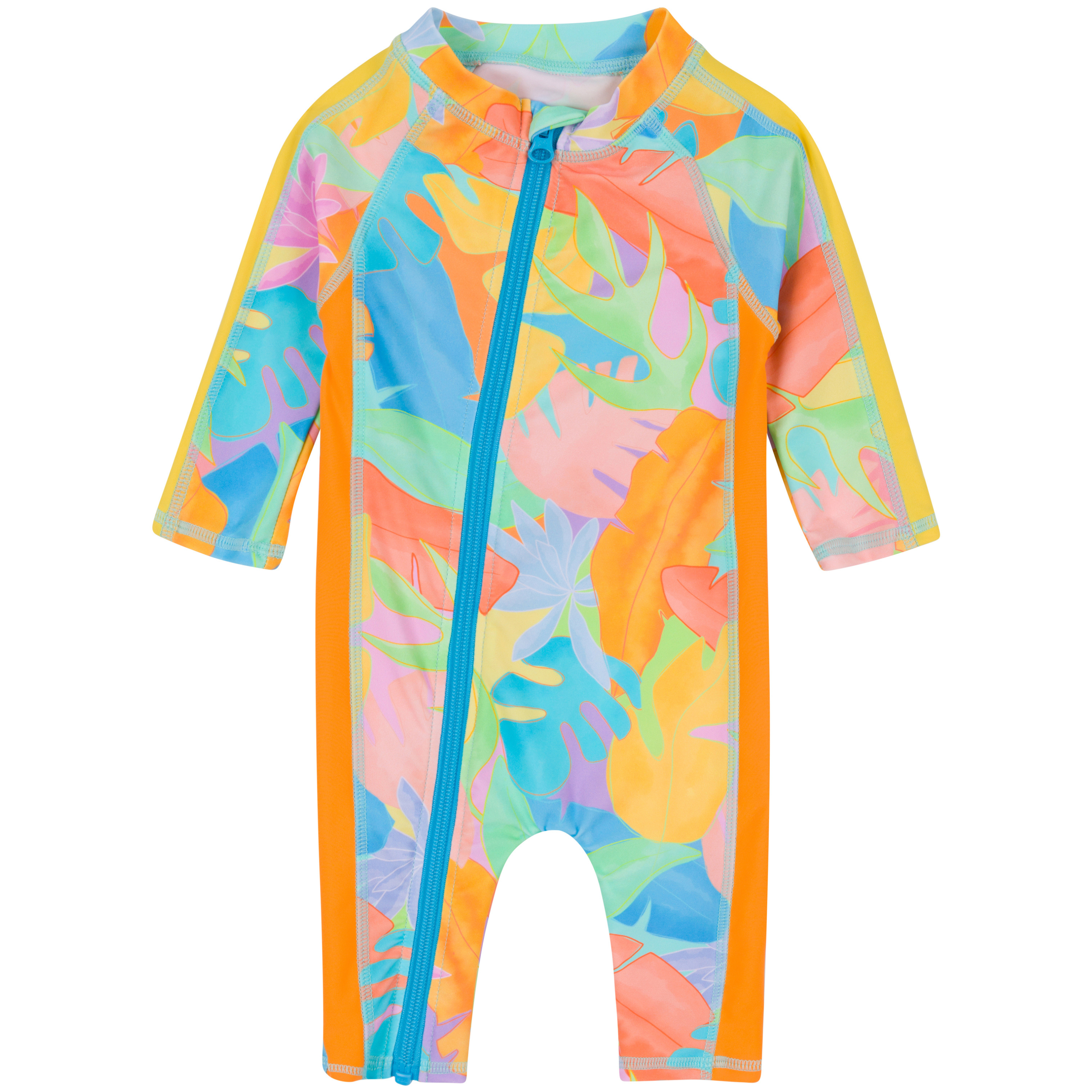 Sunsuit - Long Sleeve Romper Swimsuit | "Vibrant Vacay"-SwimZip UPF 50+ Sun Protective Swimwear & UV Zipper Rash Guards-pos1