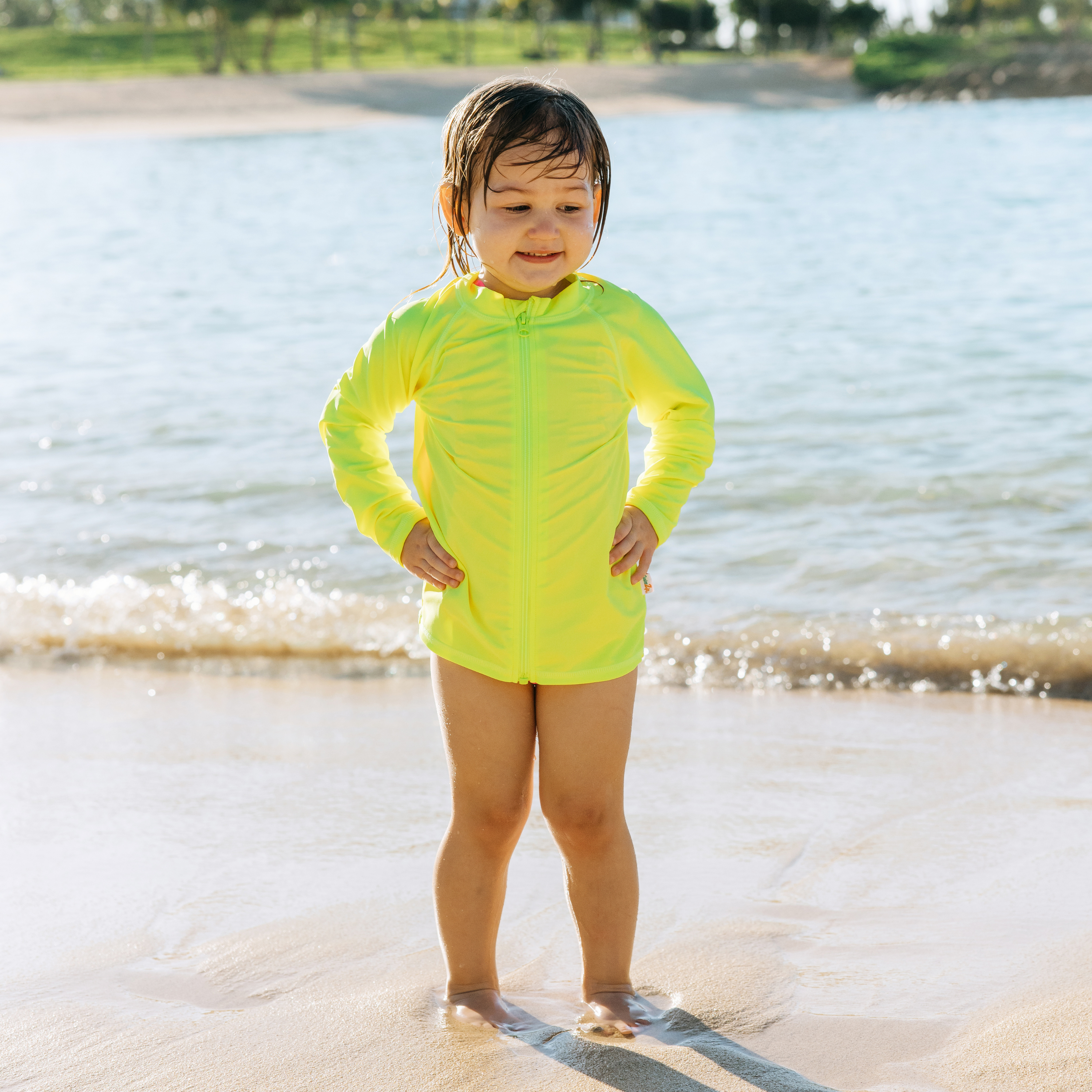 Kids UPF 50+ Long Sleeve Zipper Rash Guard Swim Shirt | "Neon Yellow"-SwimZip UPF 50+ Sun Protective Swimwear & UV Zipper Rash Guards-pos9