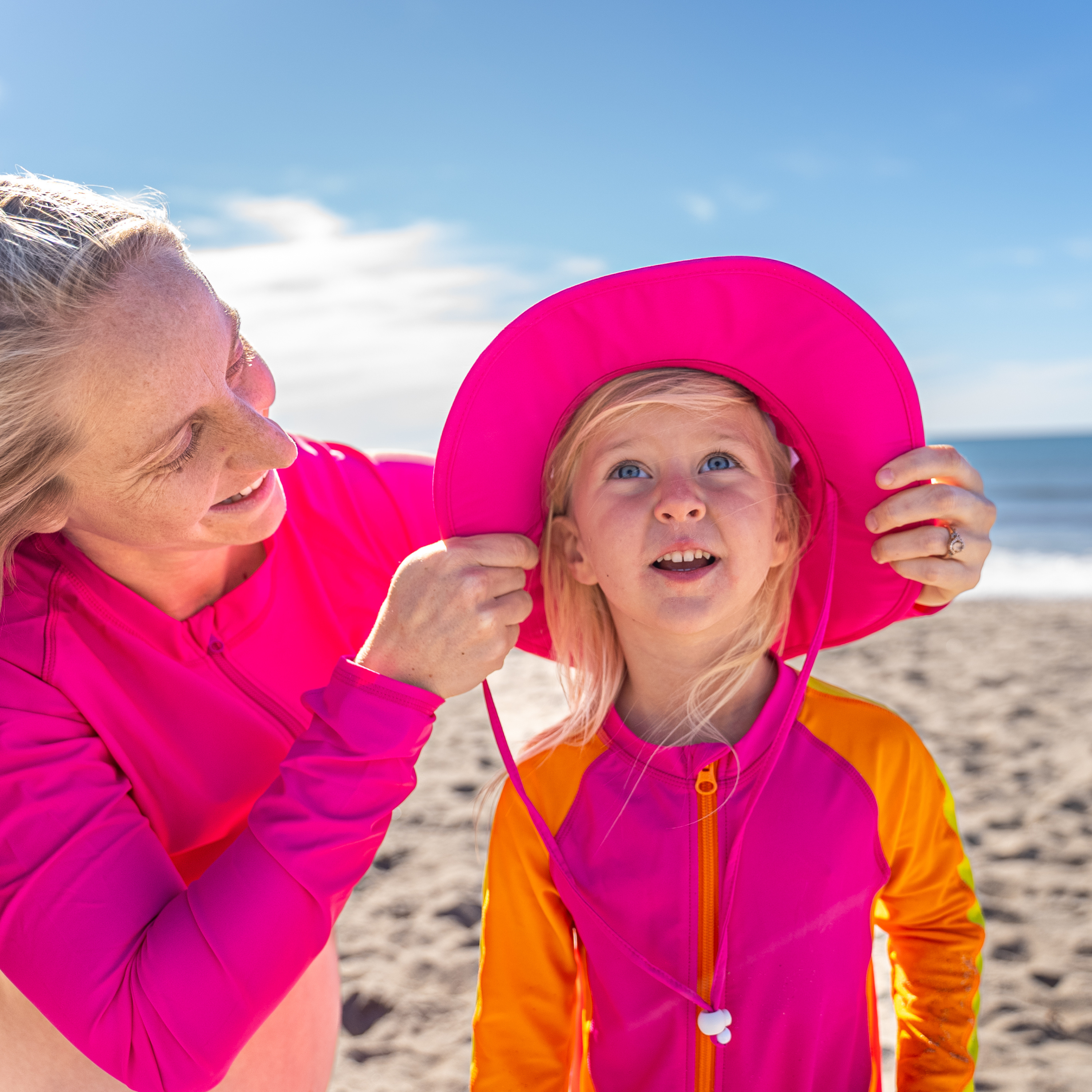 Kids Wide Brim Sun Hat "Fun Sun Day Play Hat" - Manic Magenta-SwimZip UPF 50+ Sun Protective Swimwear & UV Zipper Rash Guards-pos12